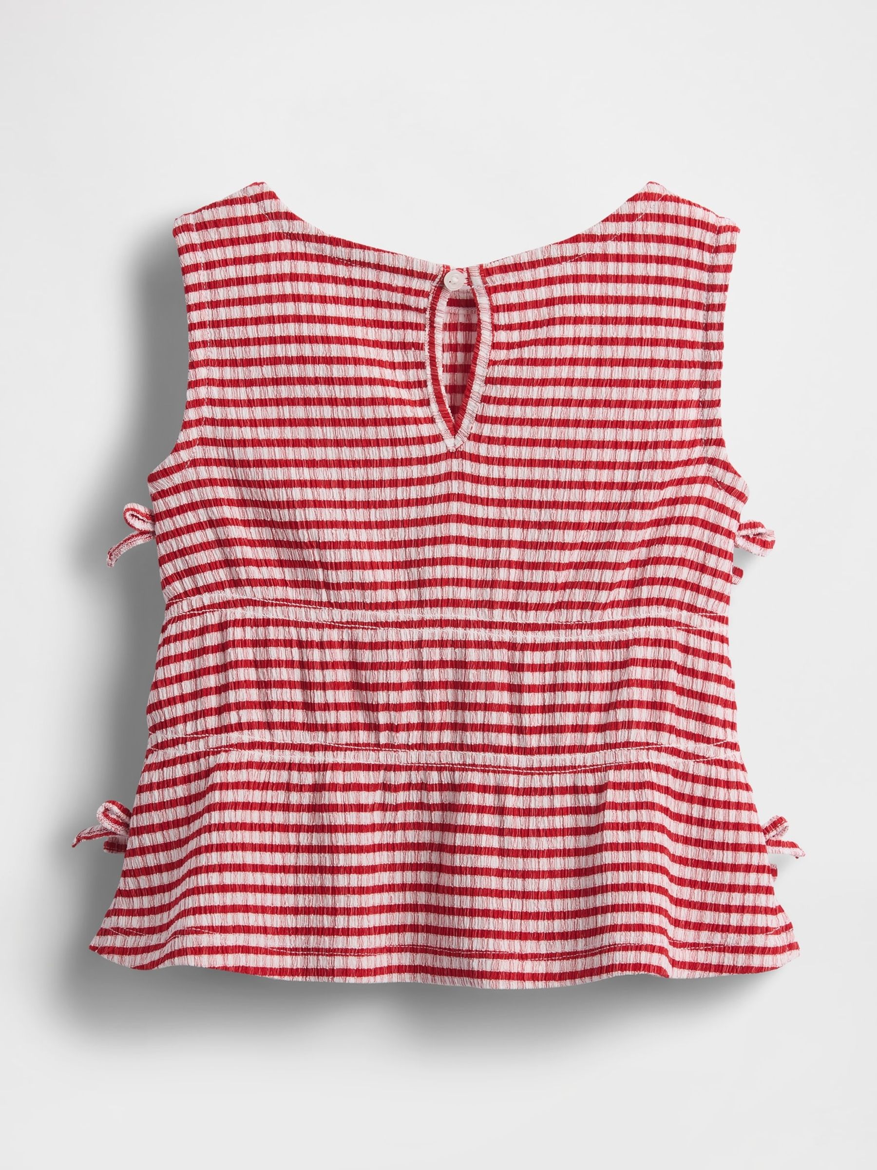 Red Stripe Crinkle Knit Bow Sleeveless Top - Image 3 of 4
