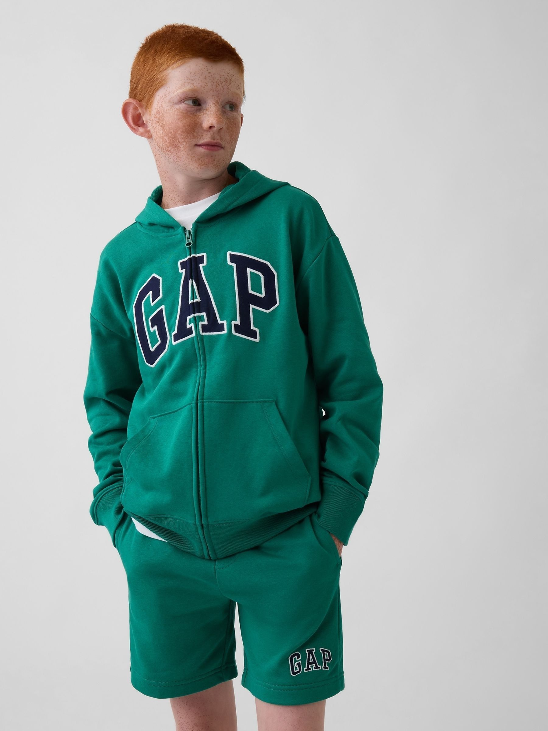 Green Relaxed Logo French Terry Zip Hoodie - Image 1 of 5