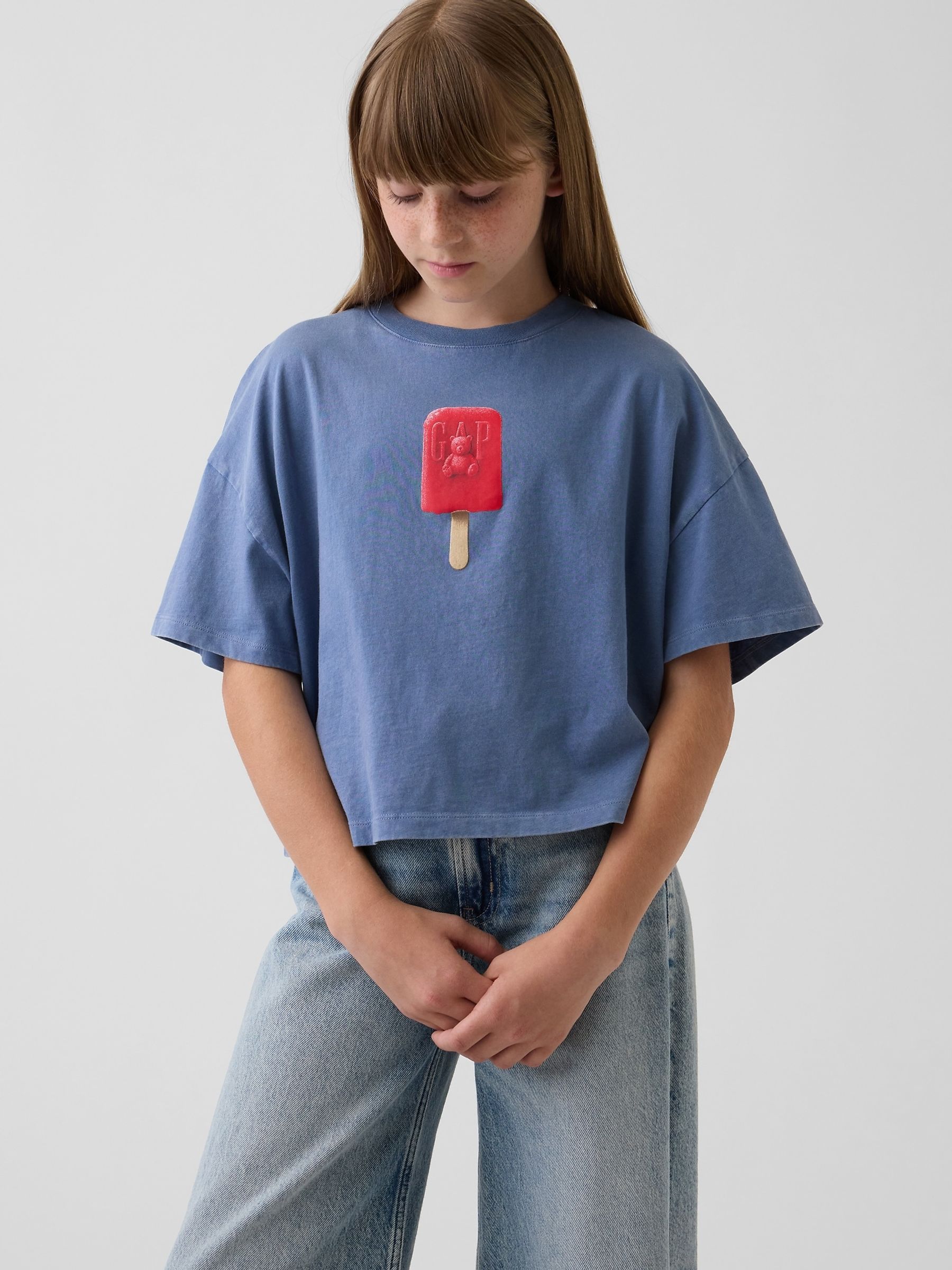 Blue Oversized Graphic Short Sleeve T-Shirt - Image 1 of 2