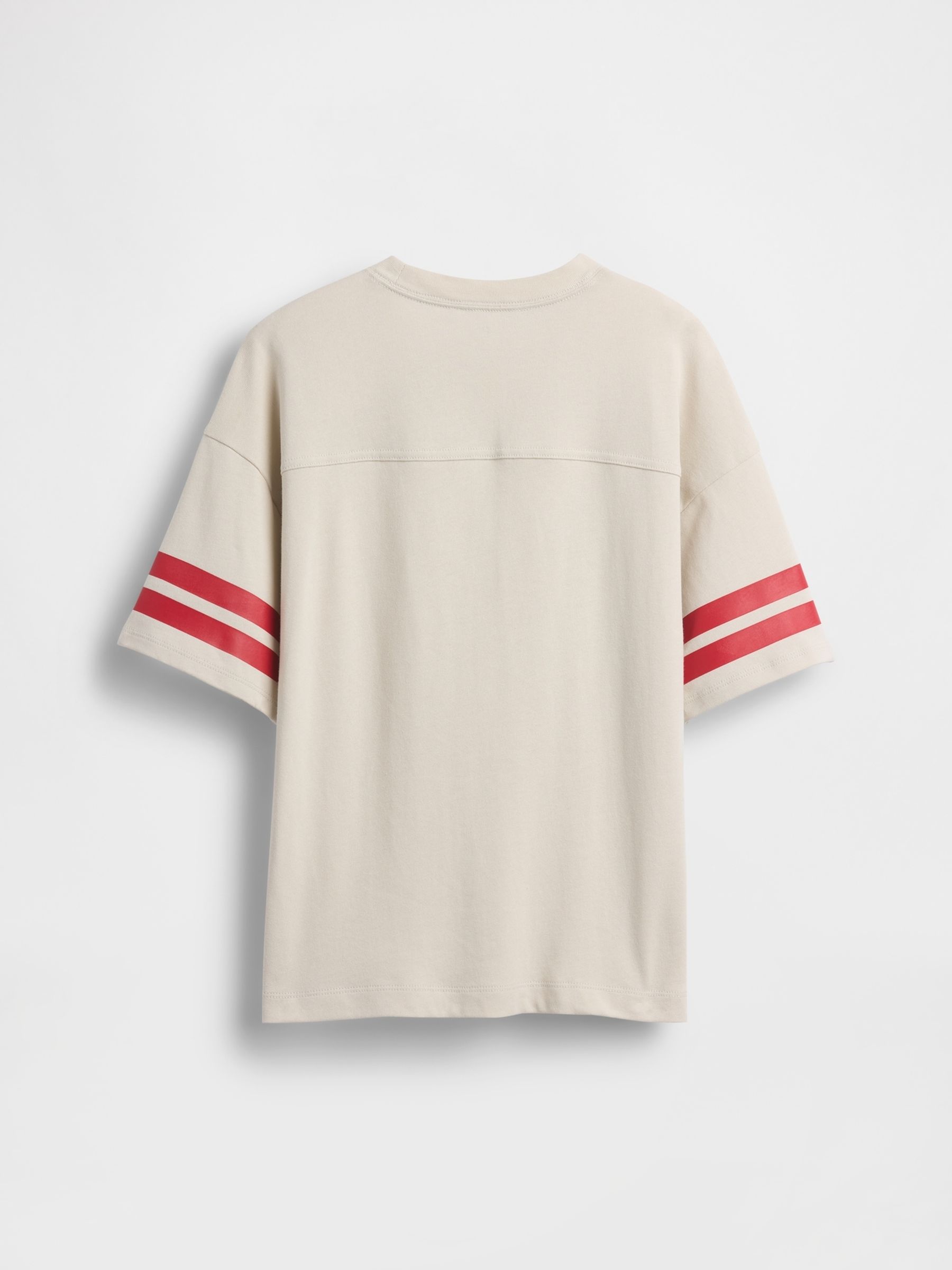 Beige/Red Oversized Logo Seam Short Sleeve T-Shirt - Image 2 of 3