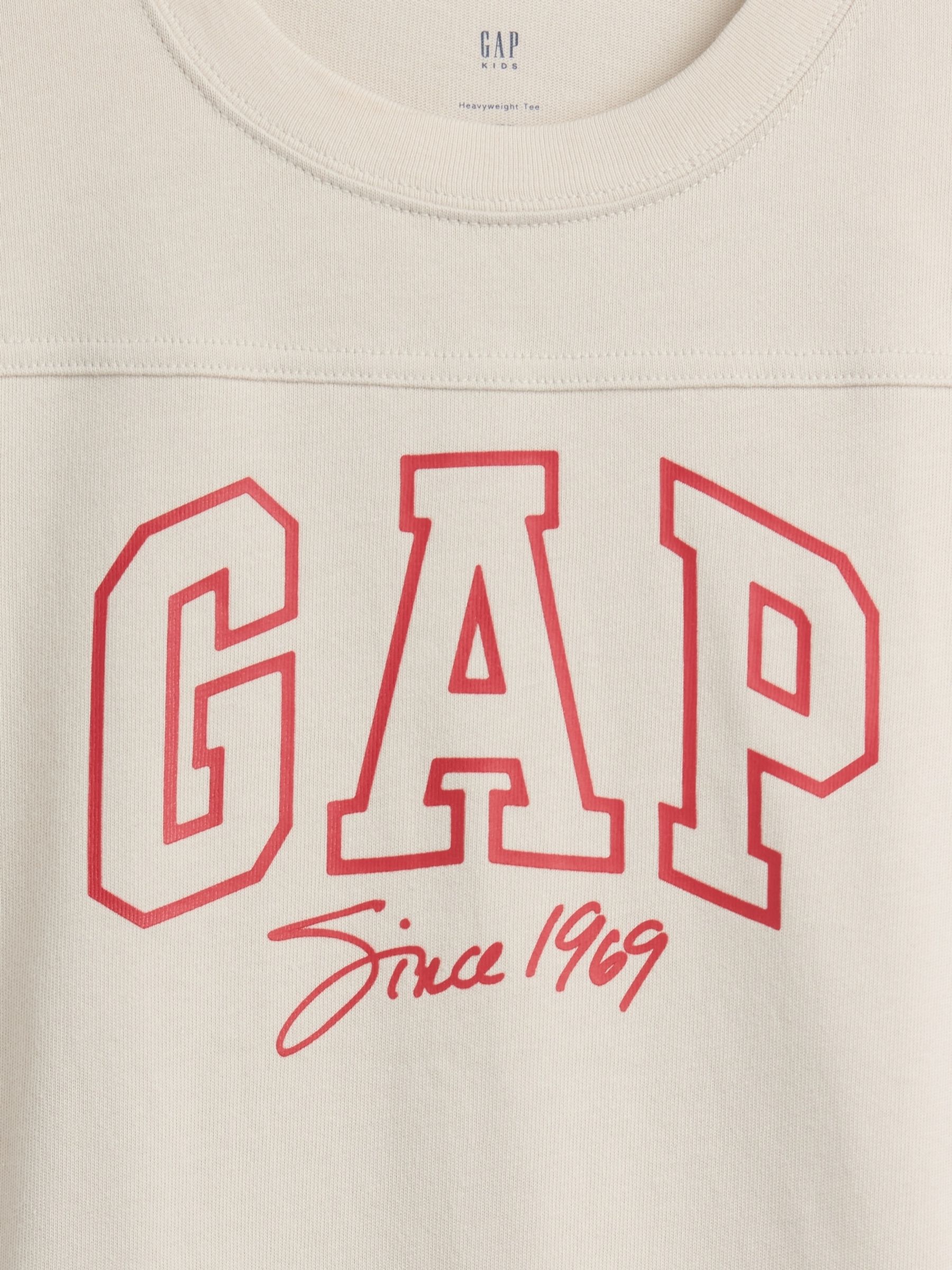 Beige/Red Oversized Logo Seam Short Sleeve T-Shirt - Image 3 of 3