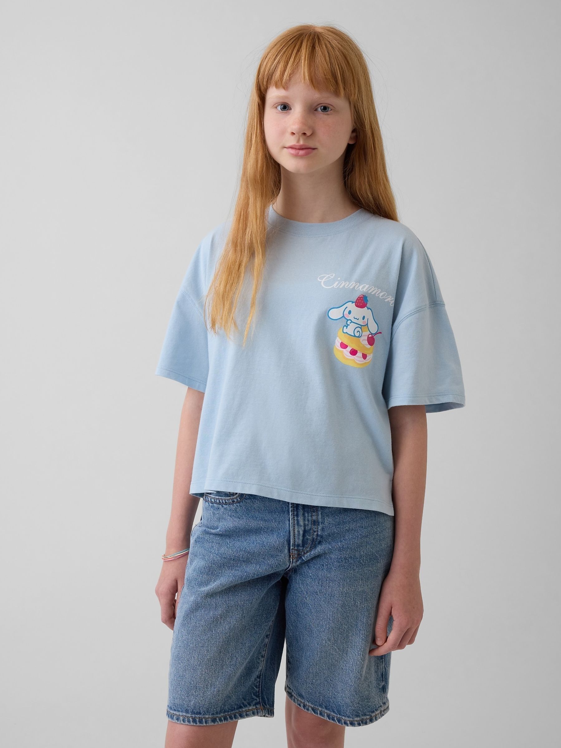 Blue Cinnamorol Hello Kitty Oversized Graphic Short Sleeve T-Shirt - Image 1 of 5