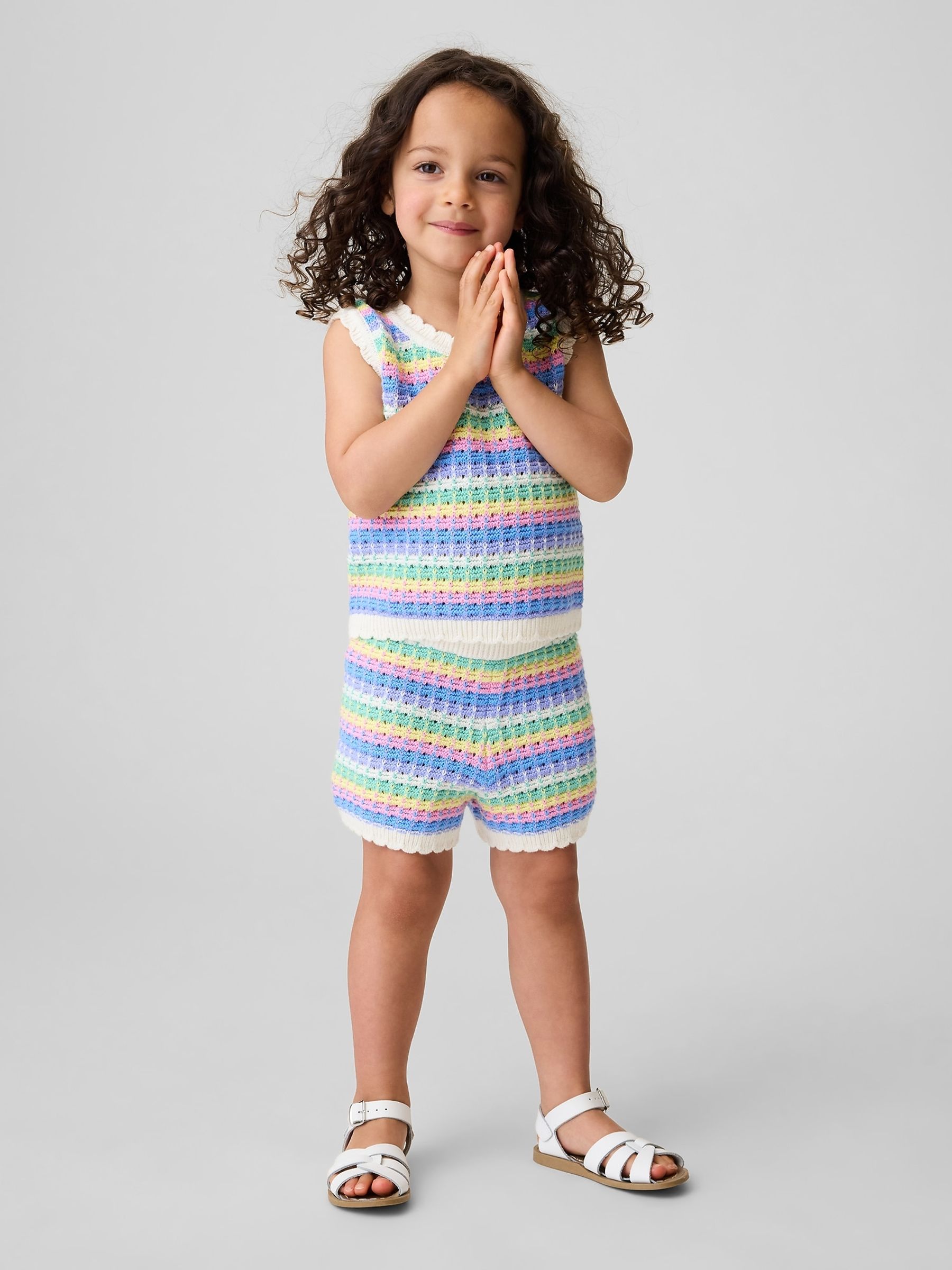 Multi Stripe Crochet Pull On Shorts - Image 1 of 4