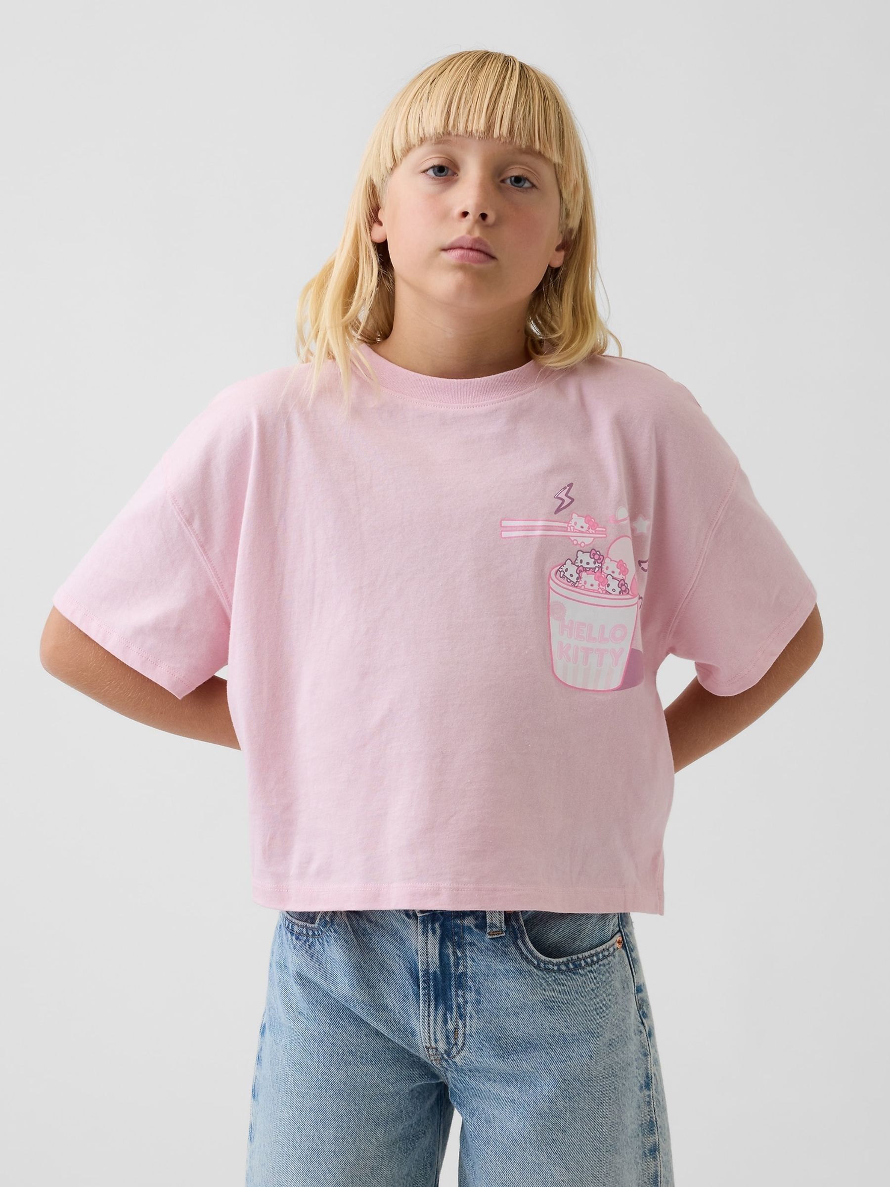 Pink Hello Kitty Oversized Graphic Short Sleeve T-Shirt - Image 1 of 5