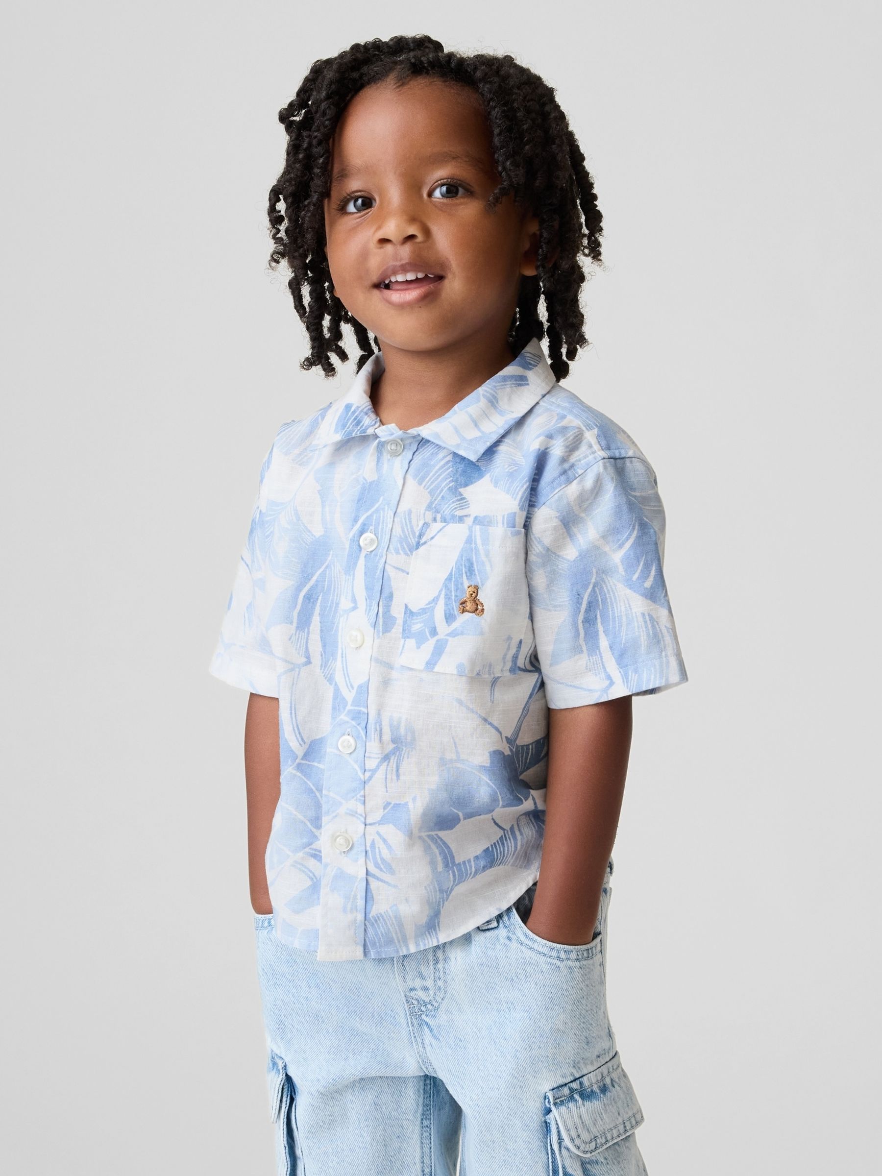 Blue Linen-Cotton Short Sleeve Shirt - Image 1 of 4