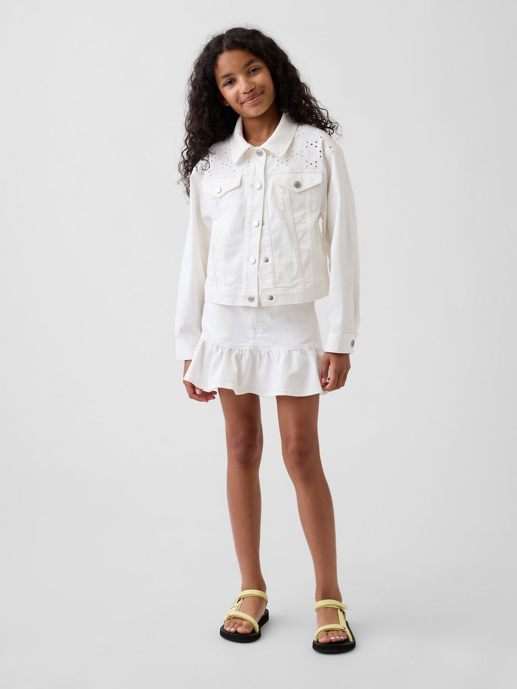 White Denim Ruffle Mini Skirt - Image 1 of 4