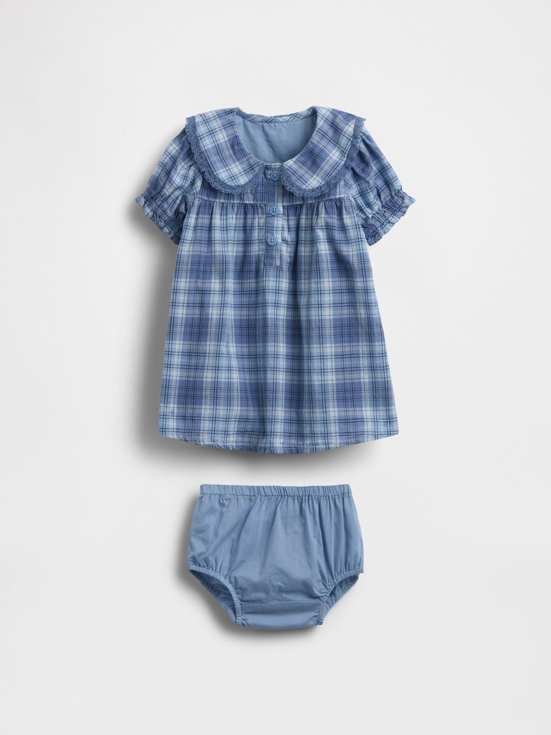 Blue Check Ruffle Collar Dress - Image 1 of 4