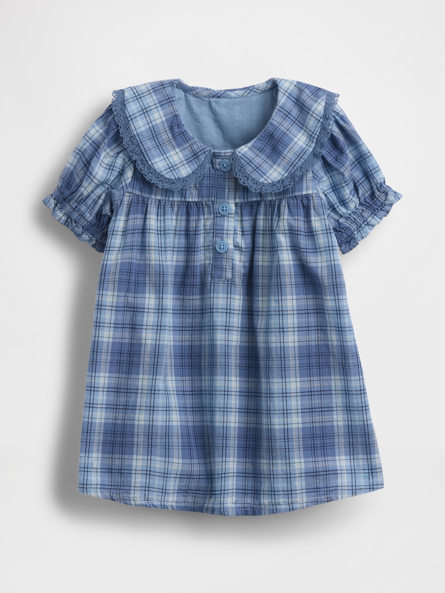 Blue Check Ruffle Collar Dress - Image 2 of 4 Blue Check Ruffle Collar Dress - Image 2 of 4