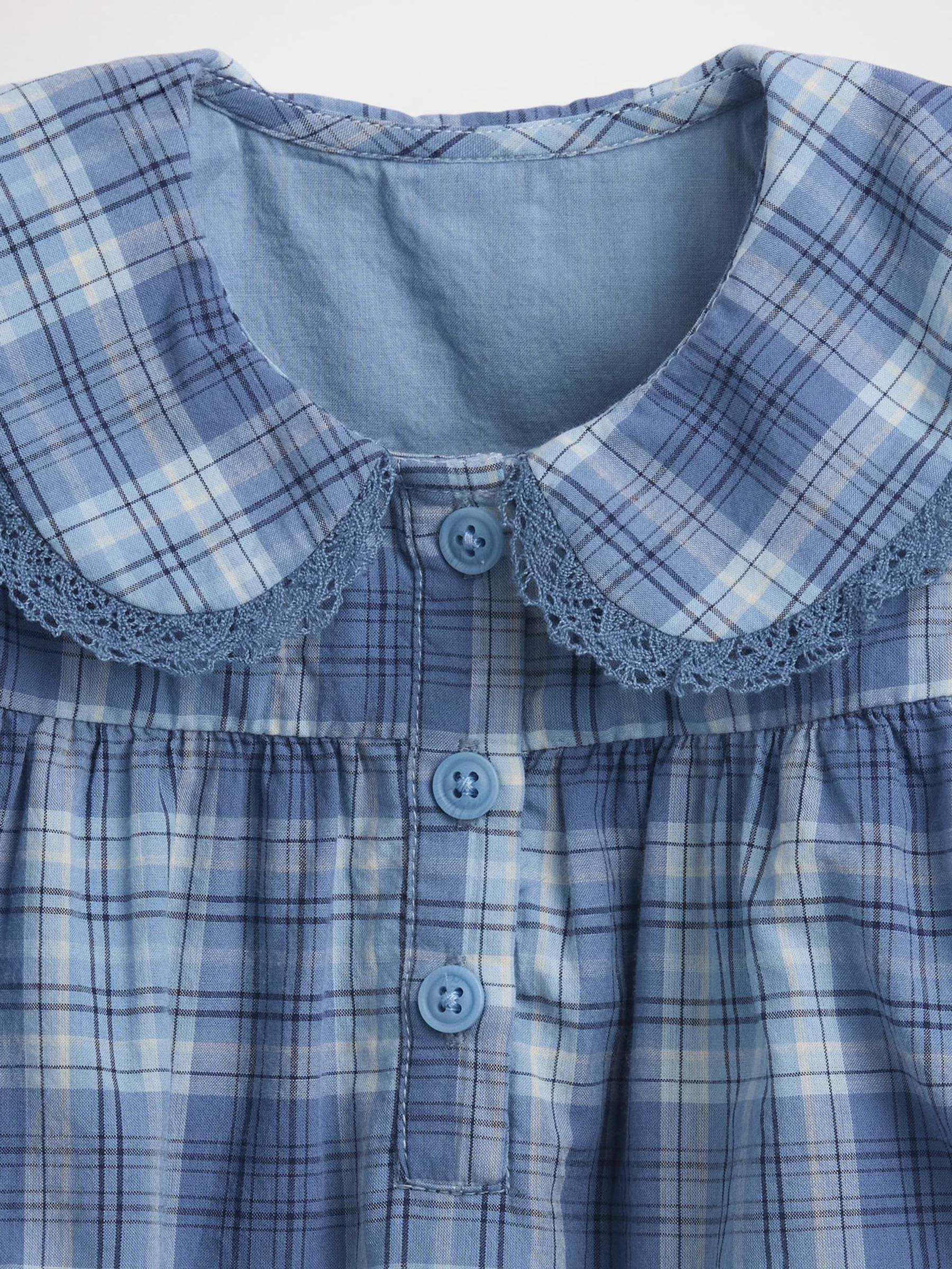 Blue Check Ruffle Collar Dress - Image 4 of 4 Blue Check Ruffle Collar Dress - Image 4 of 4