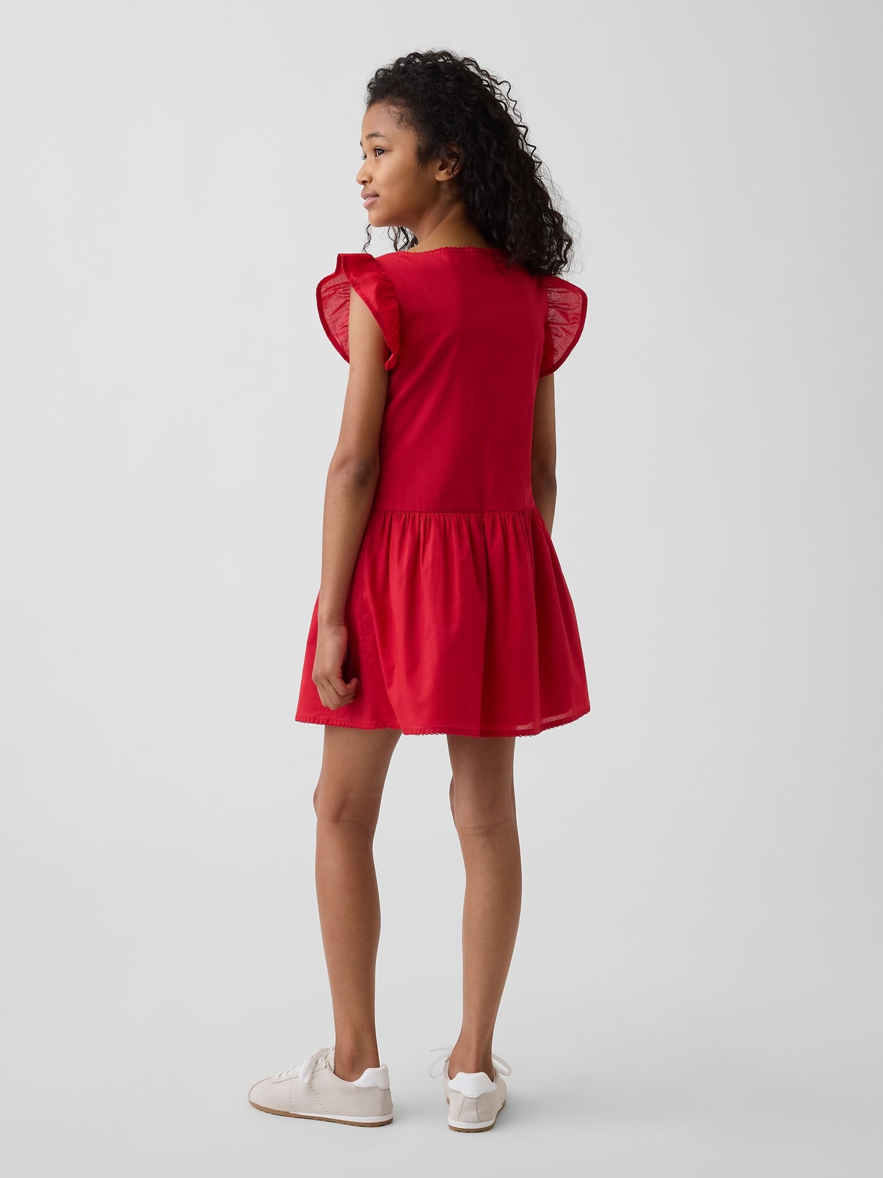 Red Flutter-Sleeve Lace-Trim Dress - Image 2 of 4