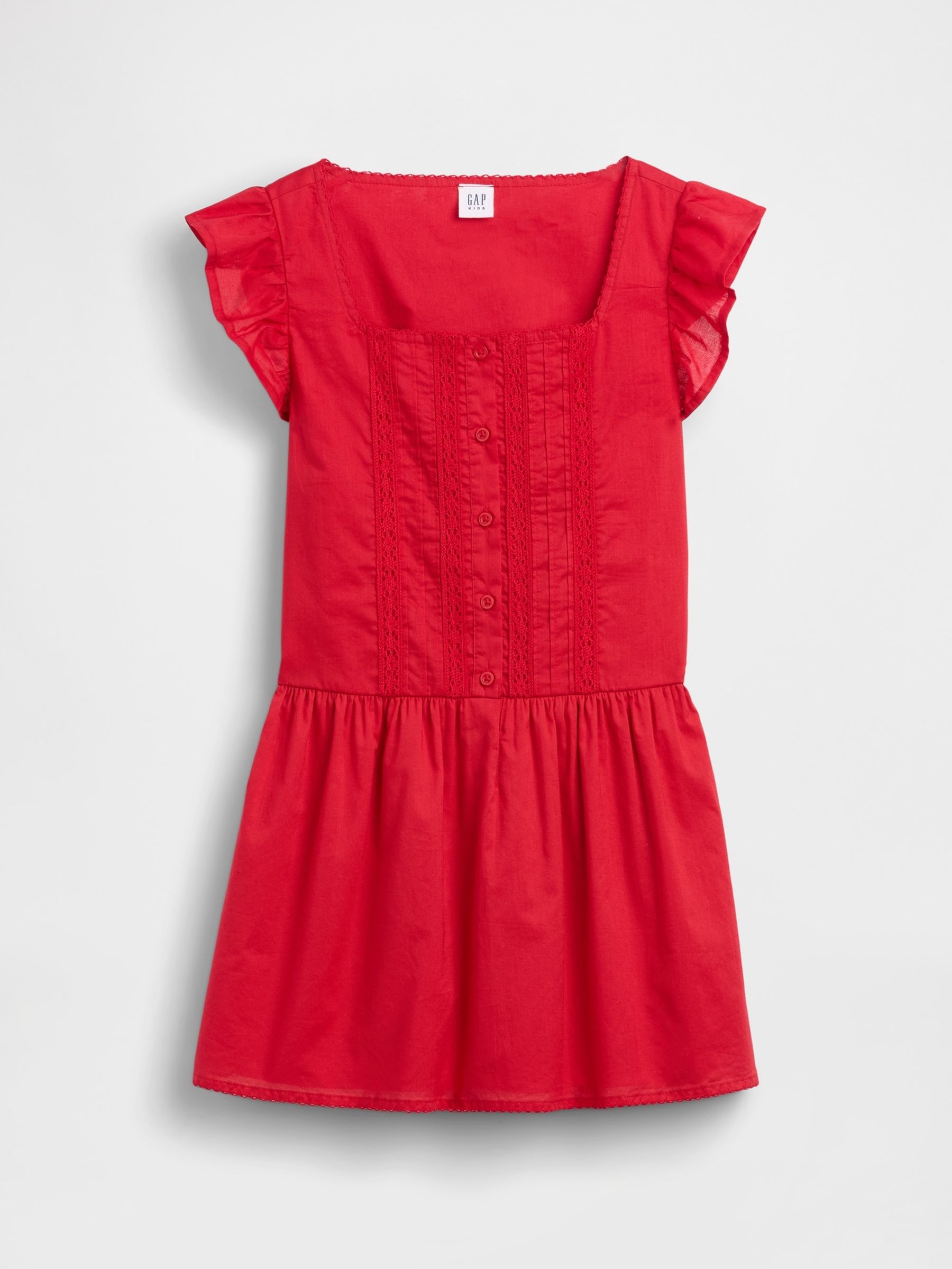 Red Flutter-Sleeve Lace-Trim Dress - Image 3 of 4