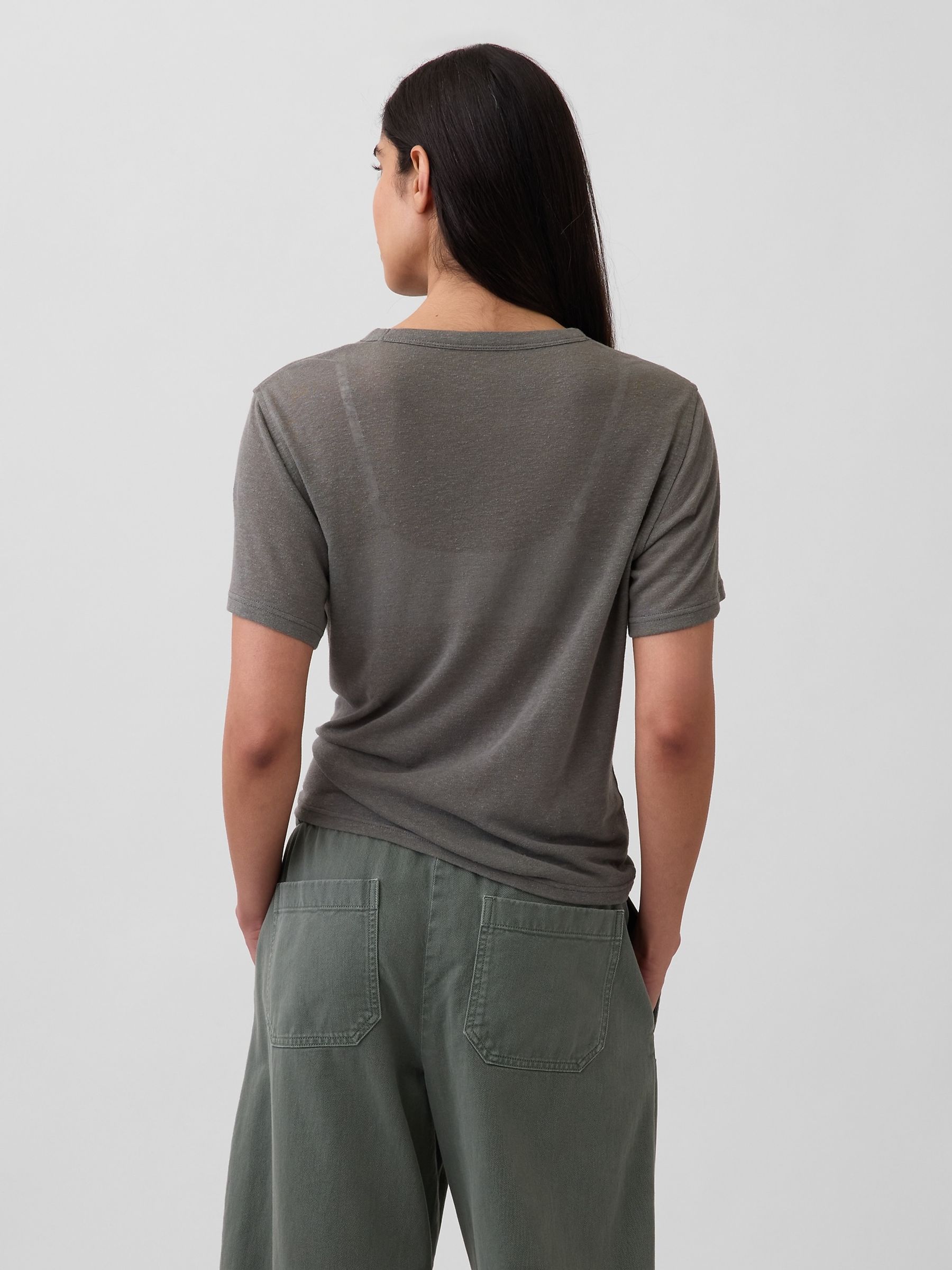 Grey Linen-Blend Relaxed Short Sleeve T-Shirt - Image 2 of 4