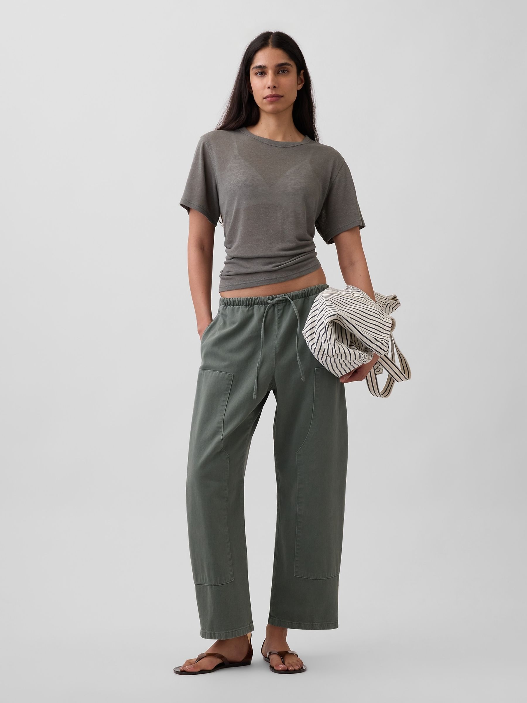 Grey Linen-Blend Relaxed Short Sleeve T-Shirt - Image 3 of 4