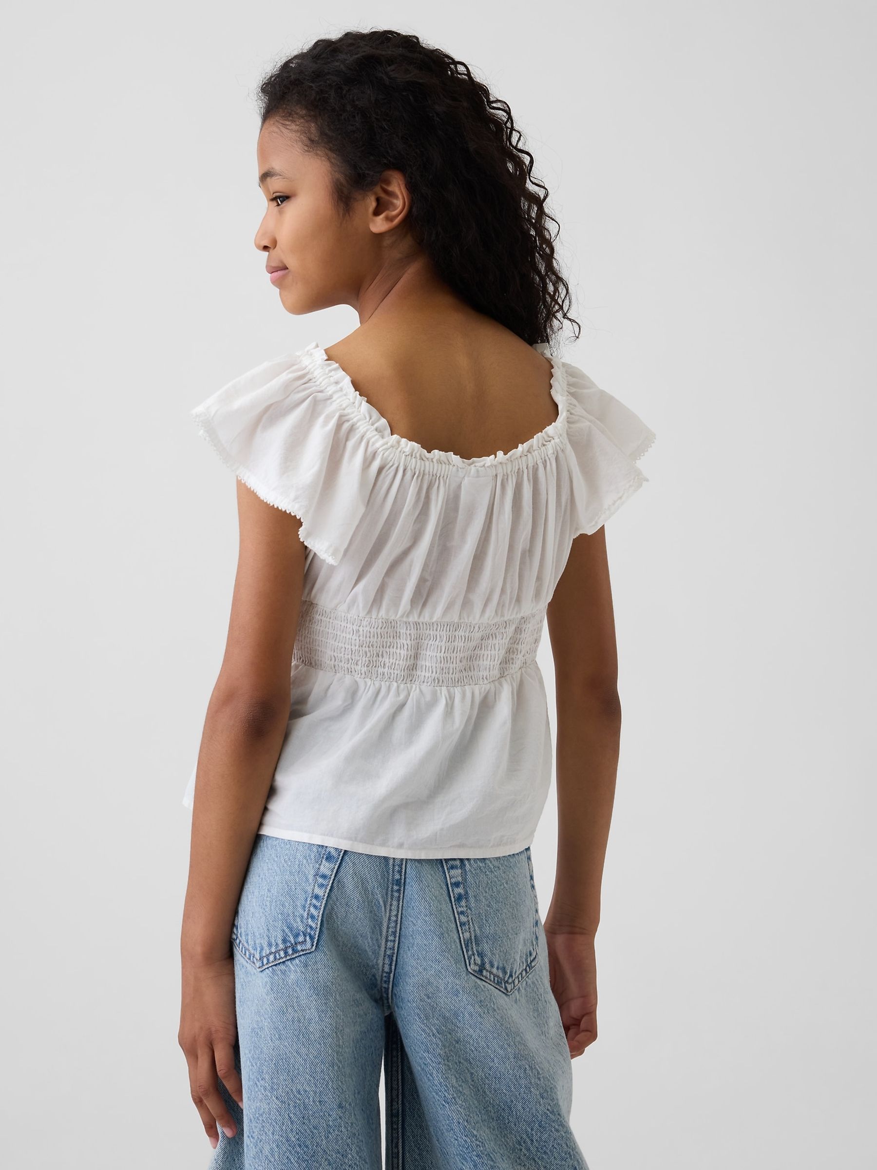 White Flutter-Sleeve Button-Front Top - Image 2 of 4