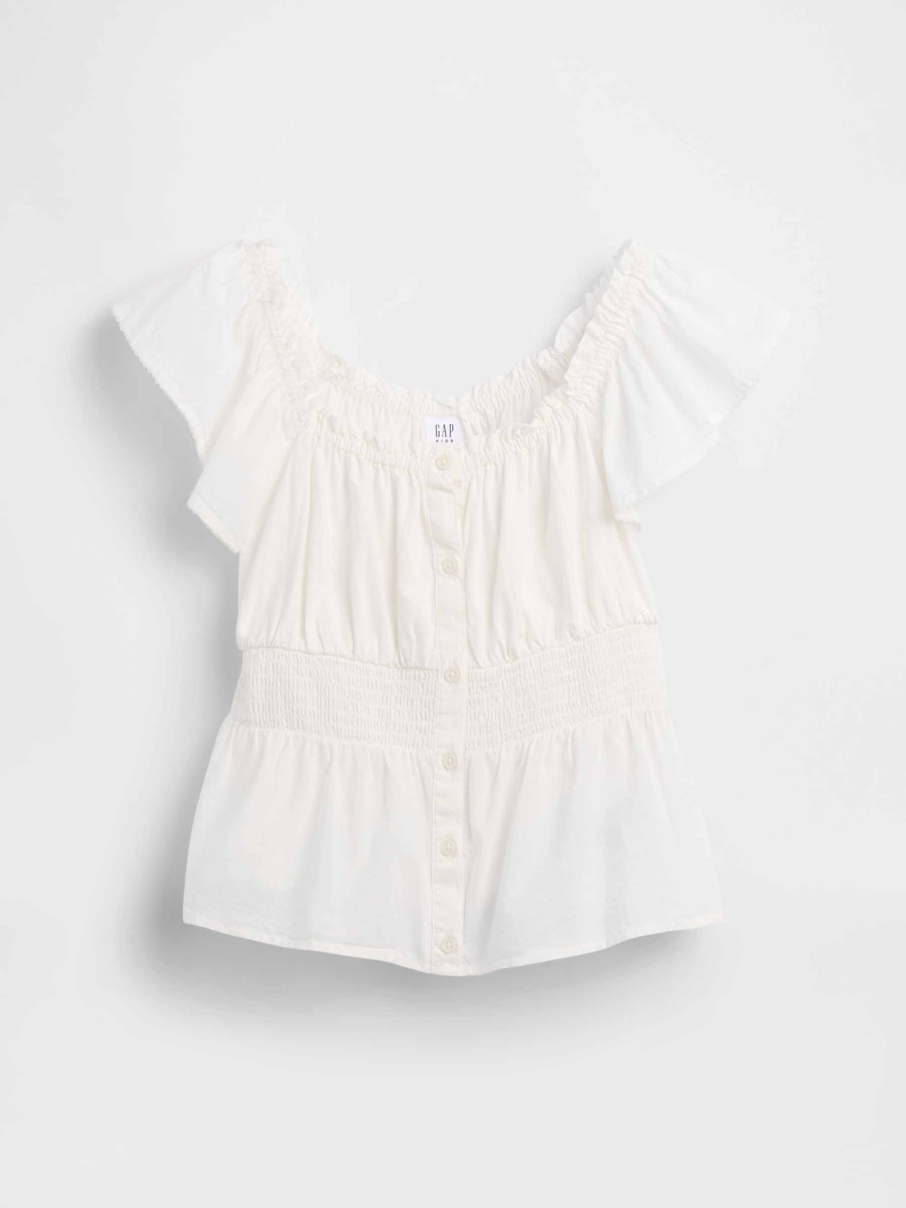 White Flutter-Sleeve Button-Front Top - Image 4 of 4