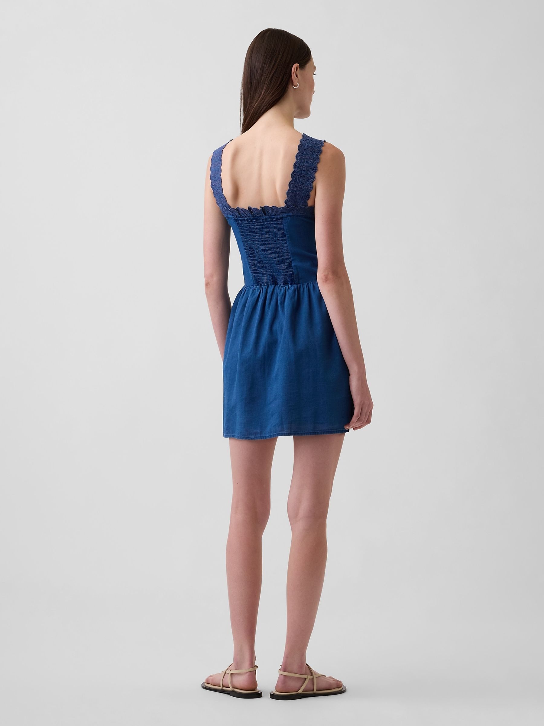Blue Pintuck Drop-Waist Mini Dress - Image 2 of 4