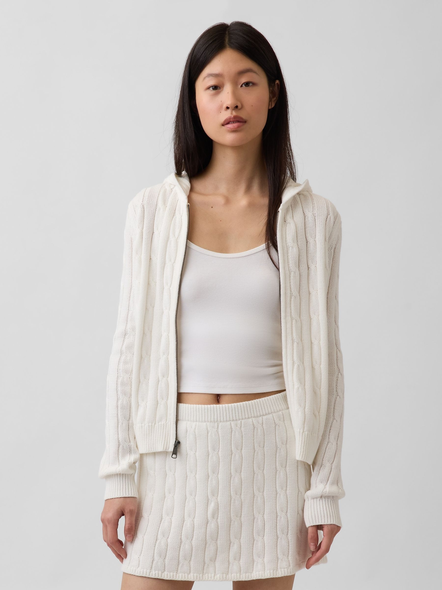 Cream Cable-Knit Zip Cardigan - Image 1 of 4