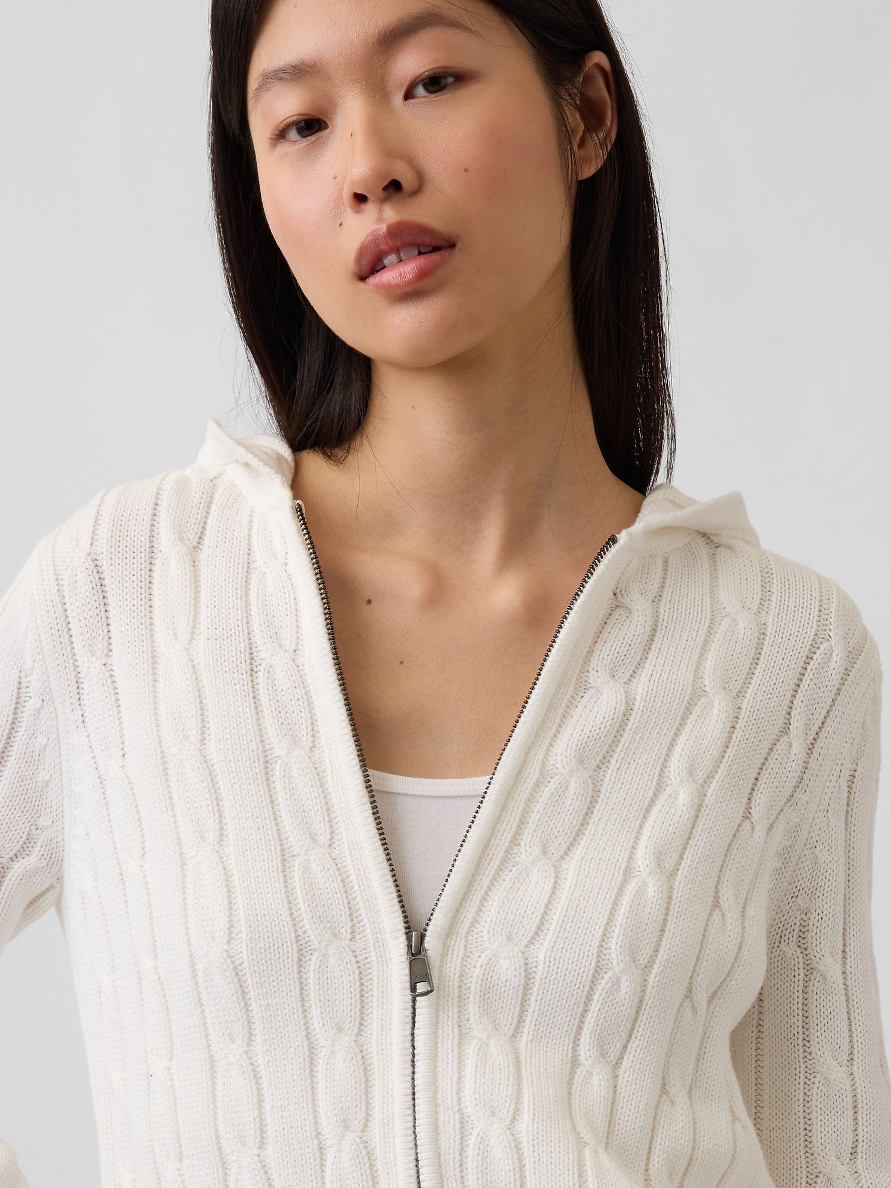 Cream Cable-Knit Zip Cardigan - Image 4 of 4