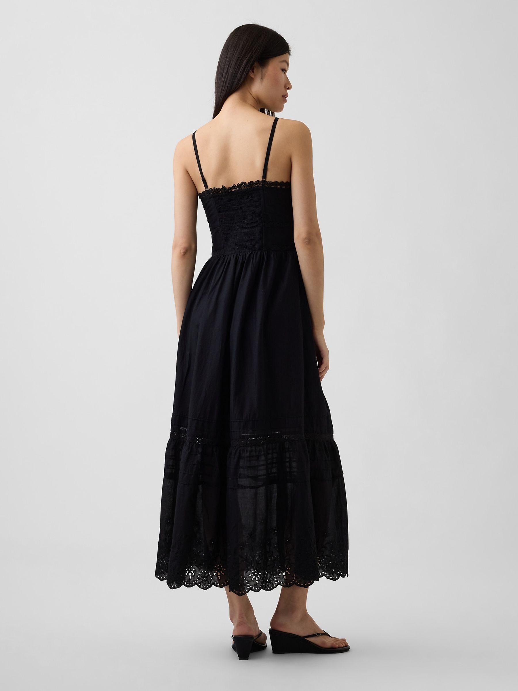 Black Lace-Trim Button-Front Maxi Dress - Image 2 of 4