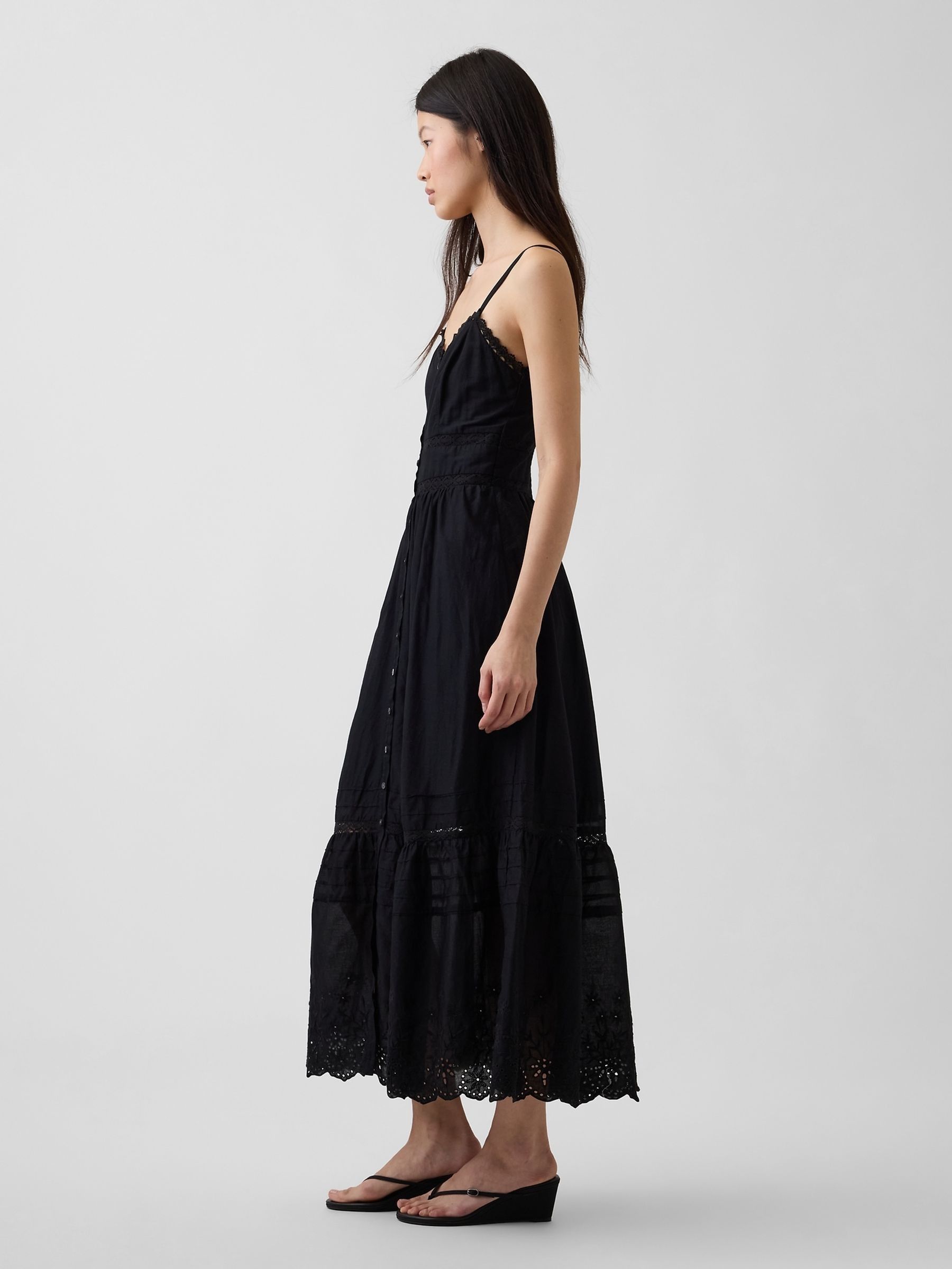Black Lace-Trim Button-Front Maxi Dress - Image 3 of 4