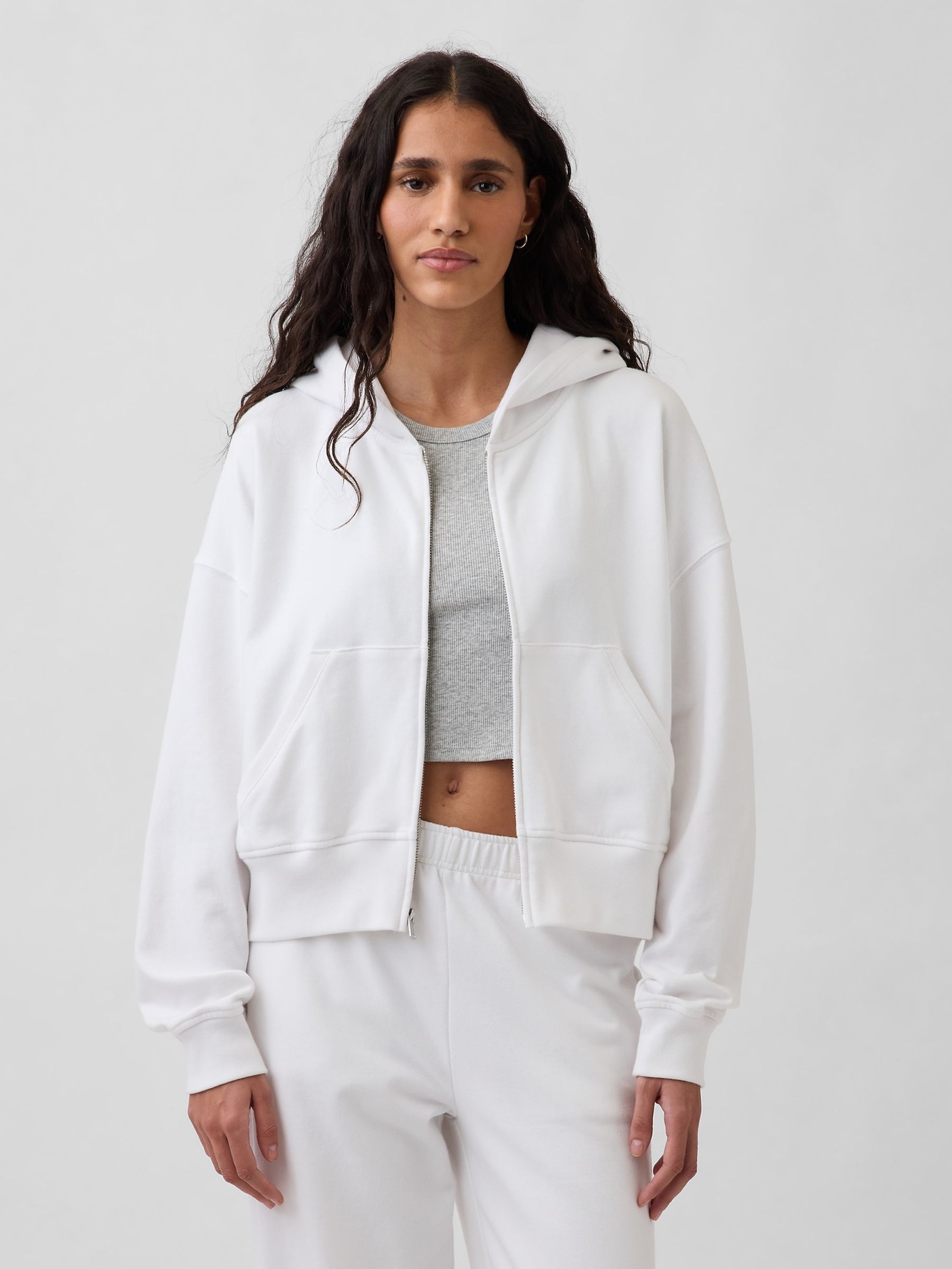 White VintageSoft Terry Zip Hoodie - Image 1 of 4