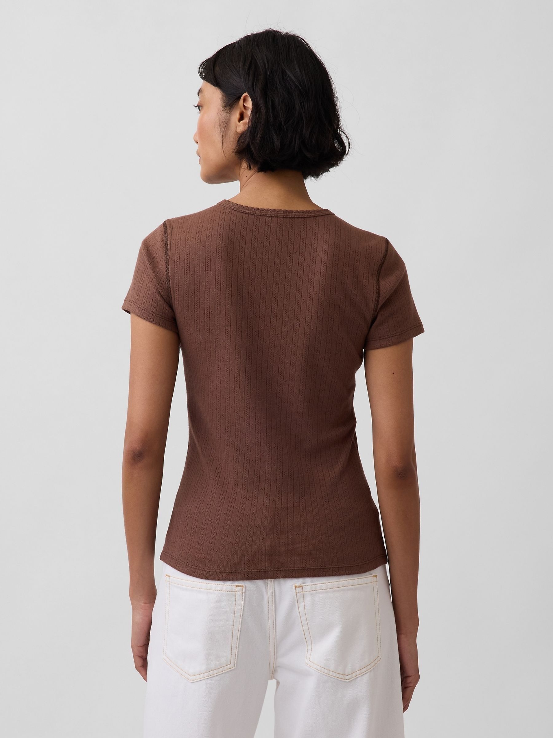 Brown Pointelle Crew Neck Short Sleeve T-Shirt - Image 2 of 4
