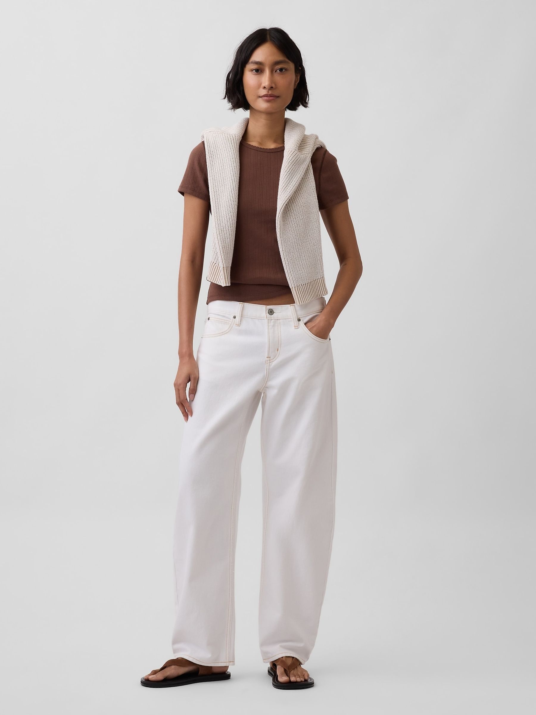 Brown Pointelle Crew Neck Short Sleeve T-Shirt - Image 3 of 4