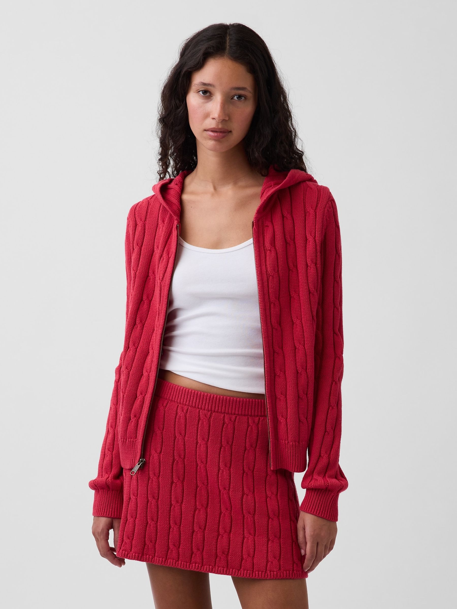 トップス 90s-00s OLD GAP cotton knit cardigan Red Red Cable-Knit Zip-Up Cardigan | Gap