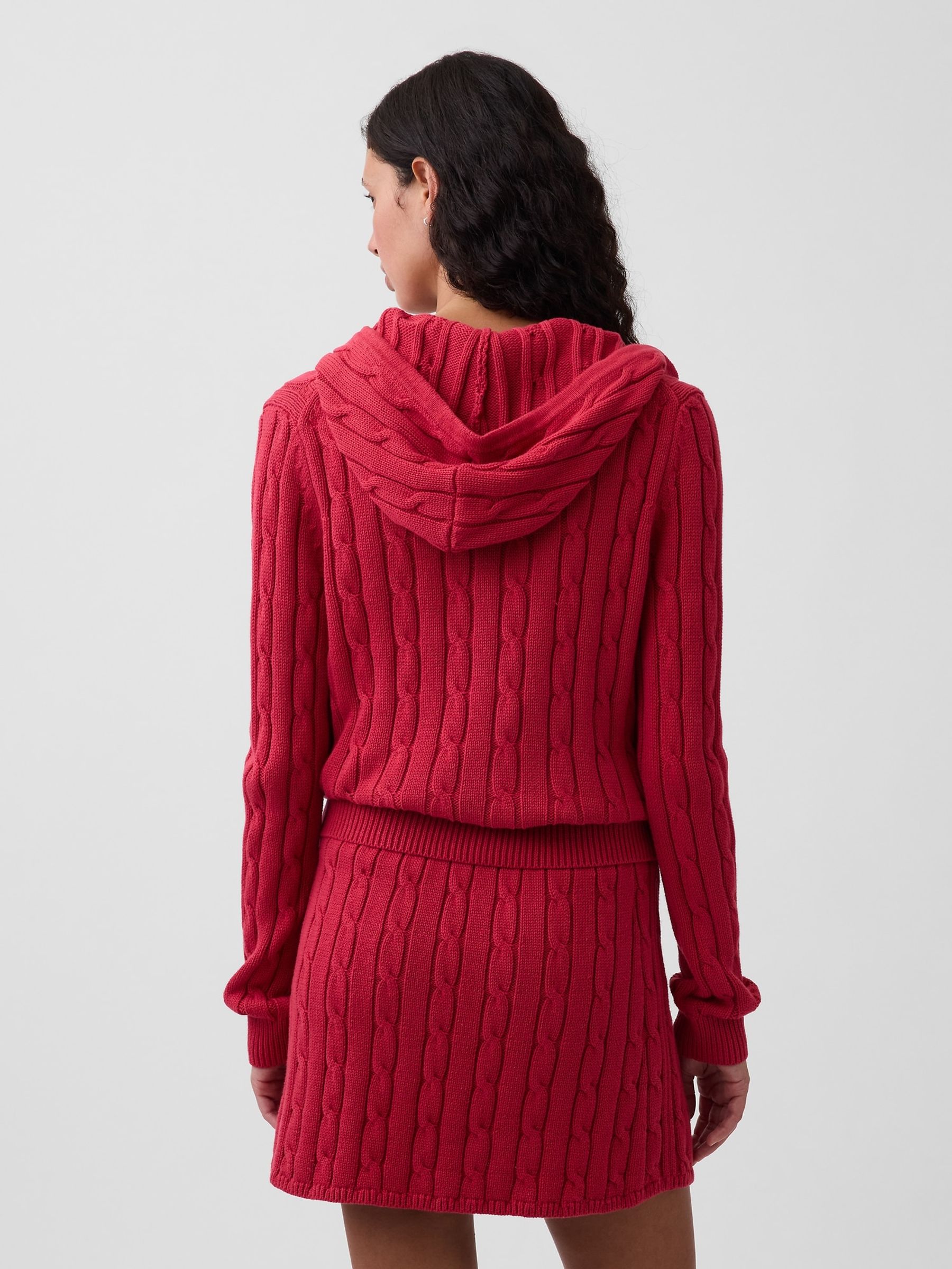 Red Cable-Knit Zip Cardigan - Image 2 of 4