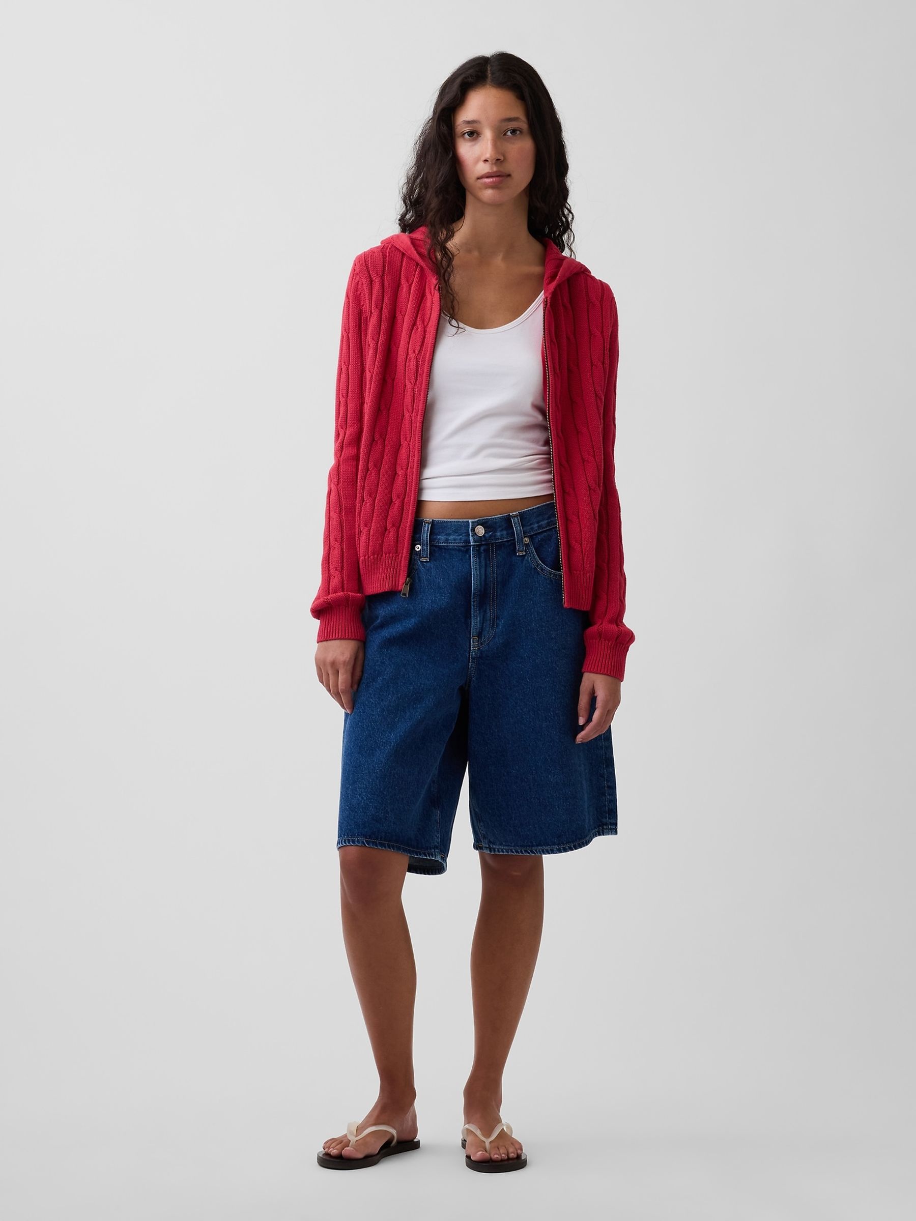 Red Cable-Knit Zip Cardigan - Image 3 of 4