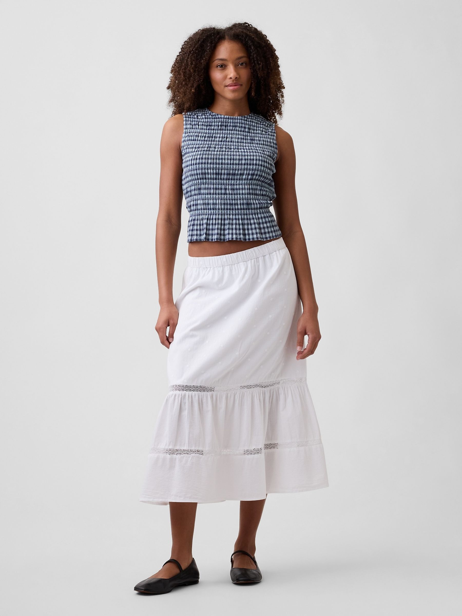 Blue Smocked Gingham Crop Peplum Top - Image 3 of 4