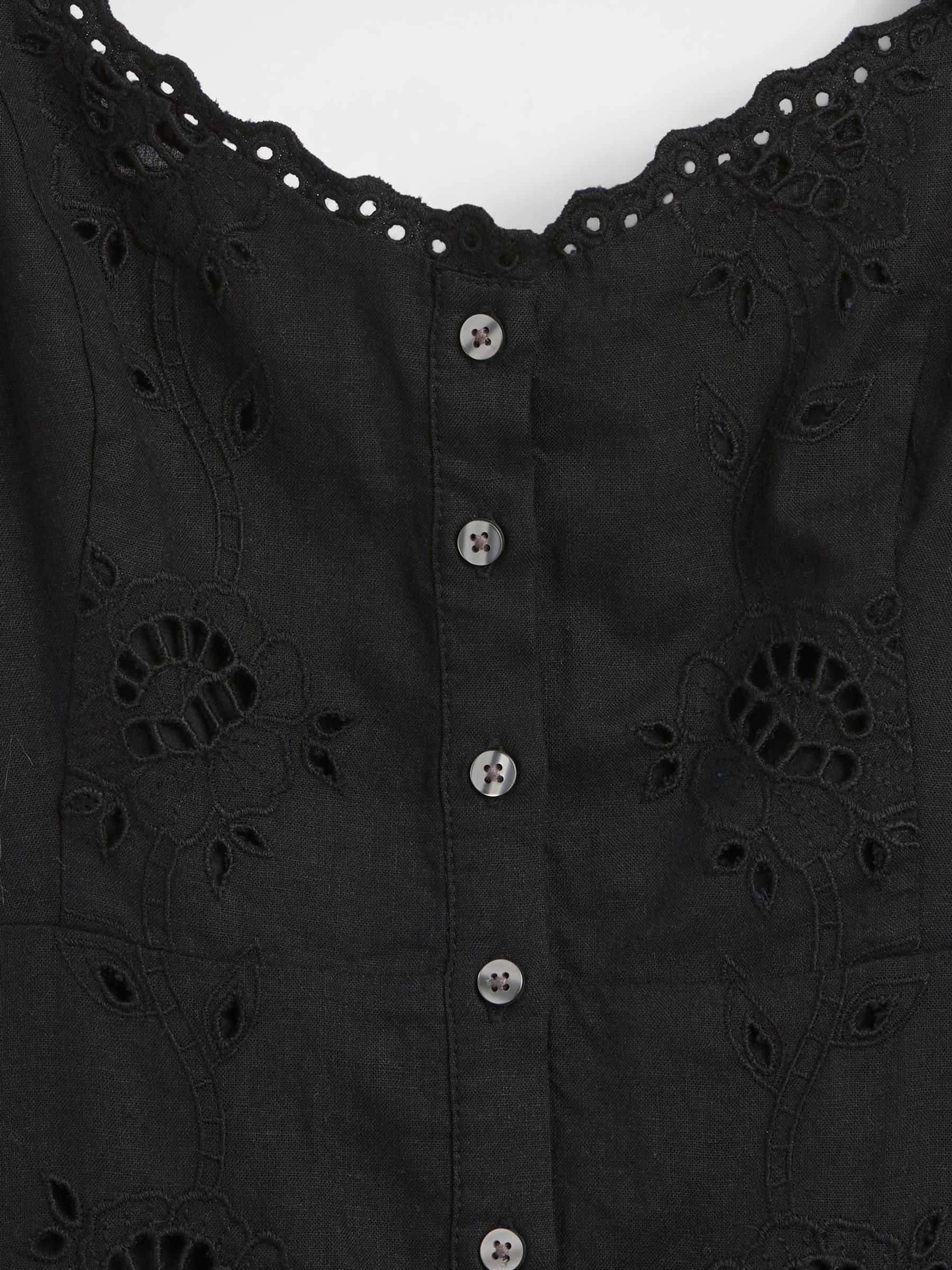 Black Linen-Blend Embroidered Button-Front Cami Maxi Dress - Image 4 of 4