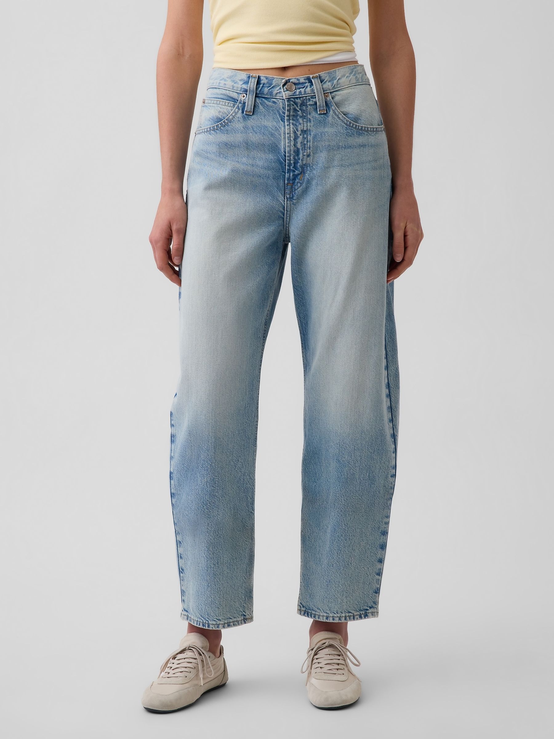 Light Wash High Waisted Crop Barrel Jeans - Image 1 of 4