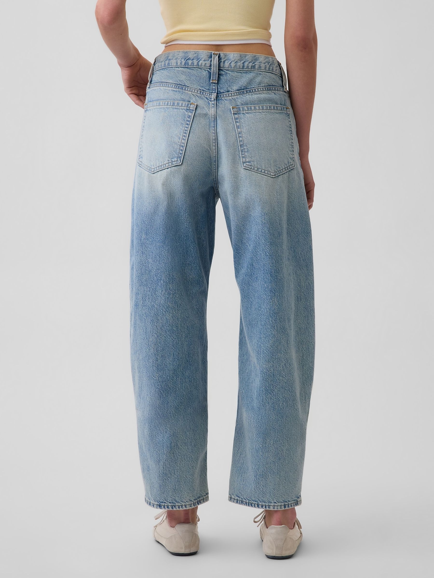 Light Wash High Waisted Crop Barrel Jeans - Image 2 of 4 Light Wash High Waisted Crop Barrel Jeans - Image 2 of 4
