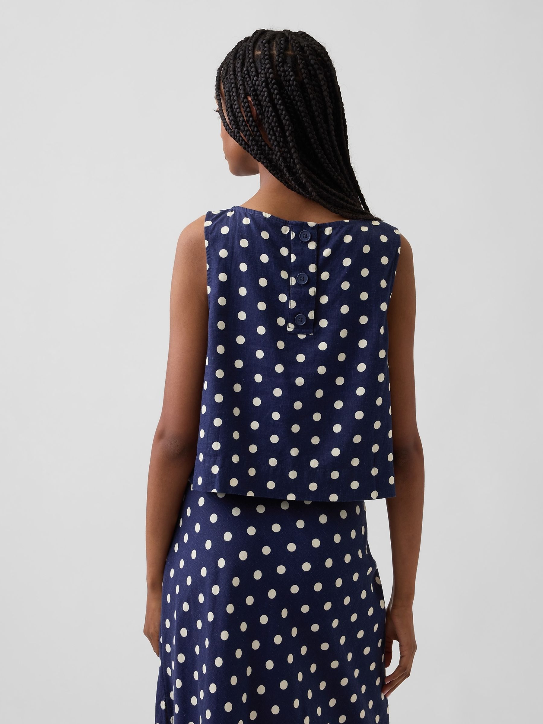 Navy Polka Dot Linen-Blend Crop Shell Vest - Image 2 of 4