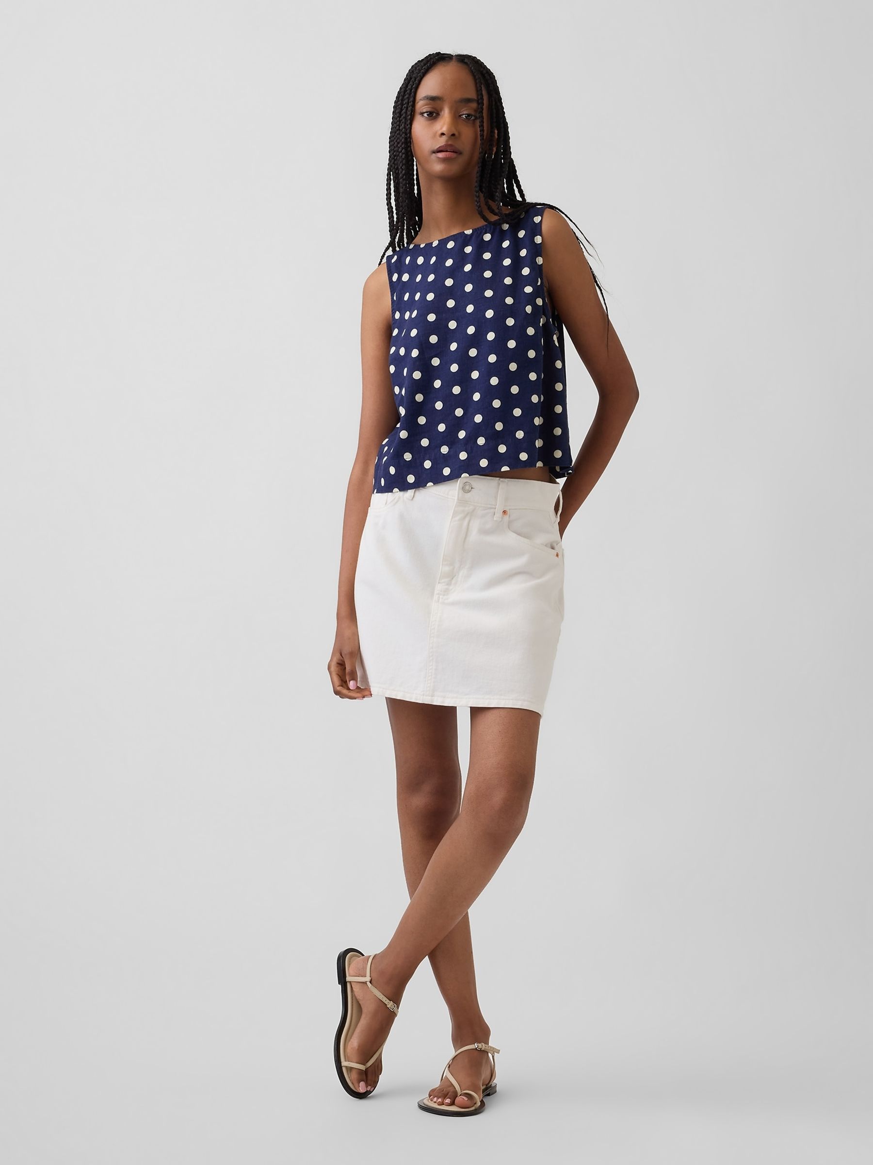 Navy Polka Dot Linen-Blend Crop Shell Vest - Image 3 of 4