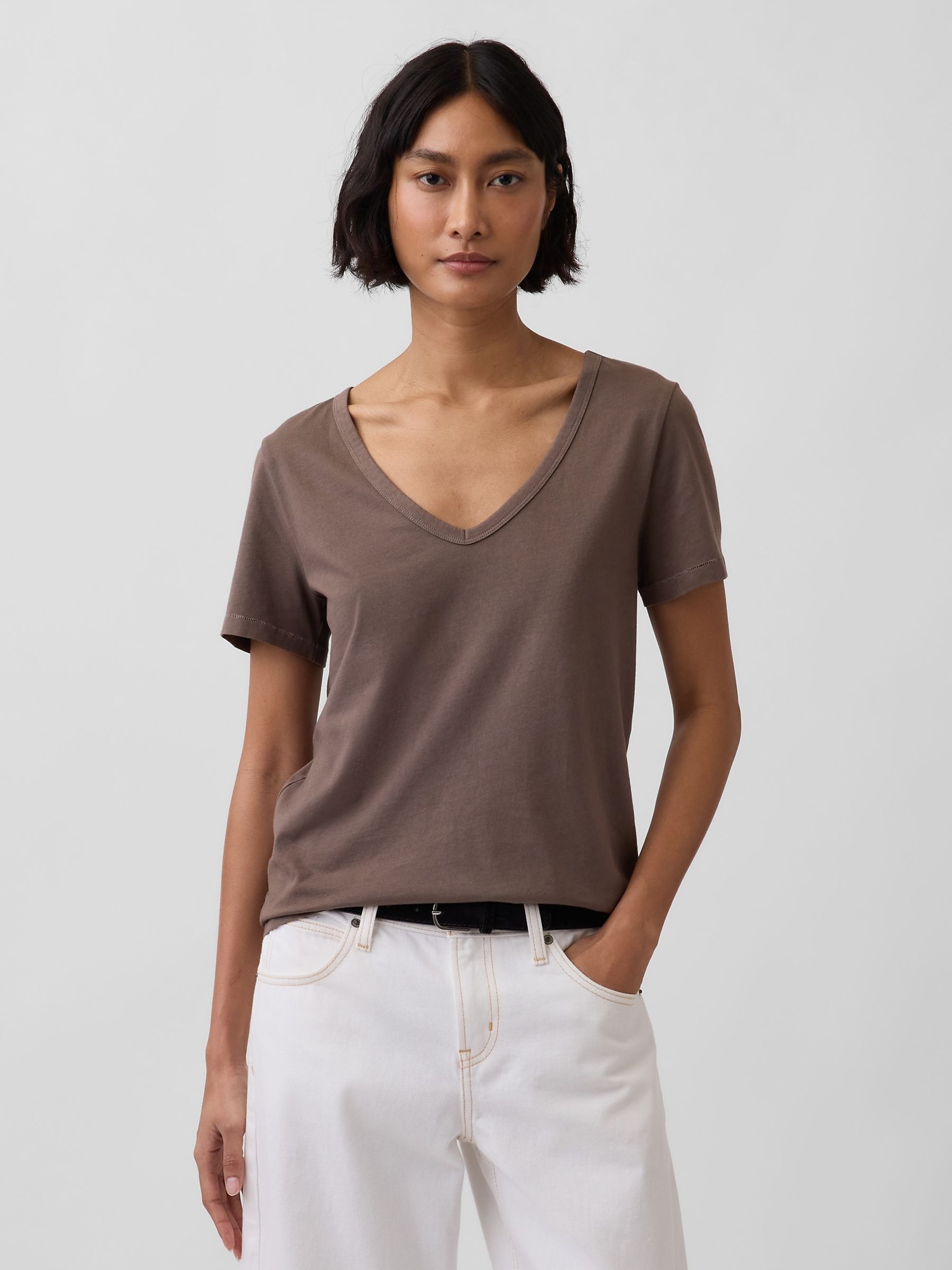 Brown Vintage Soft V-Neck Short Sleeve T-Shirt - Image 1 of 3