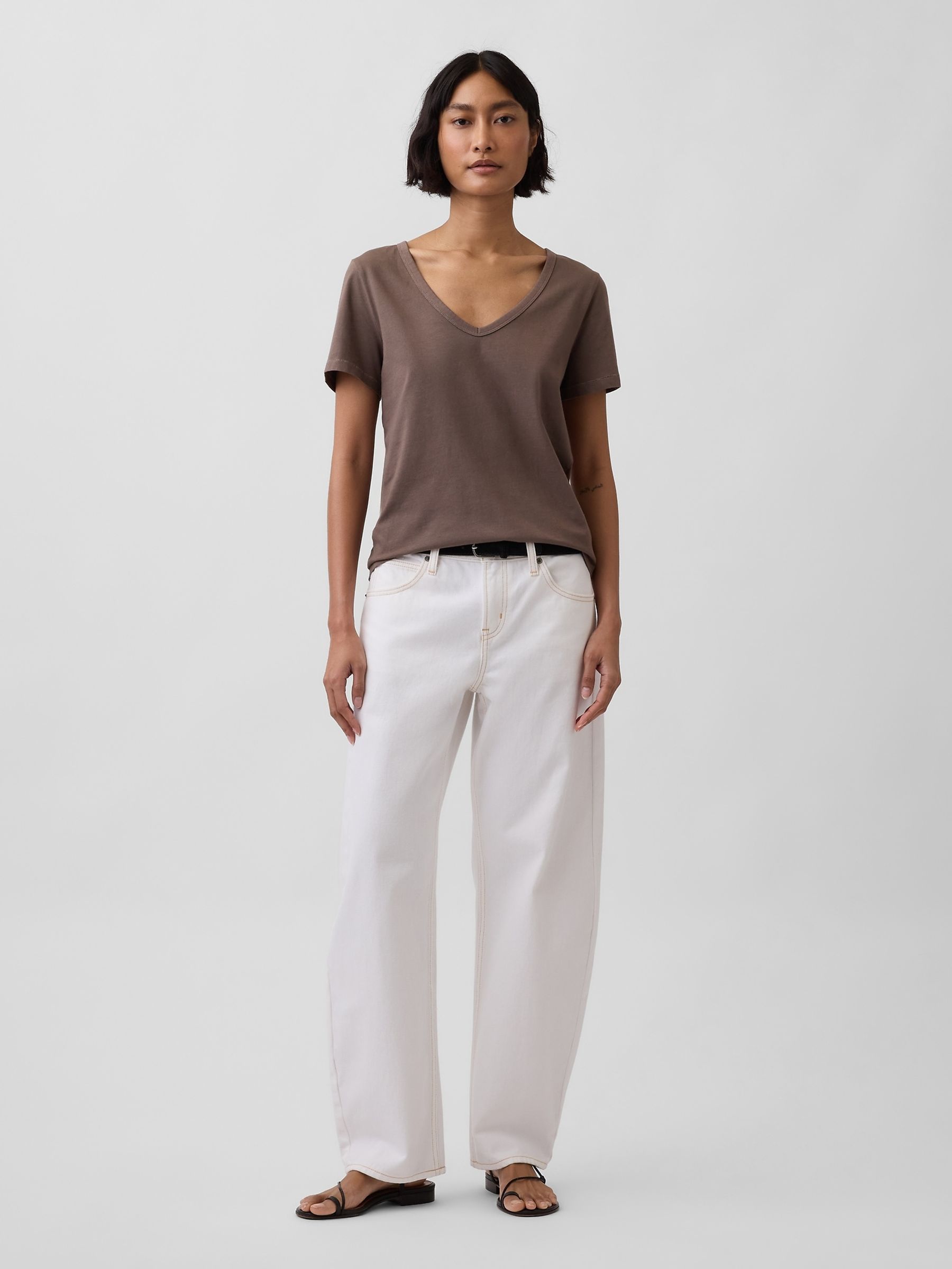 Brown Vintage Soft V-Neck Short Sleeve T-Shirt - Image 3 of 3