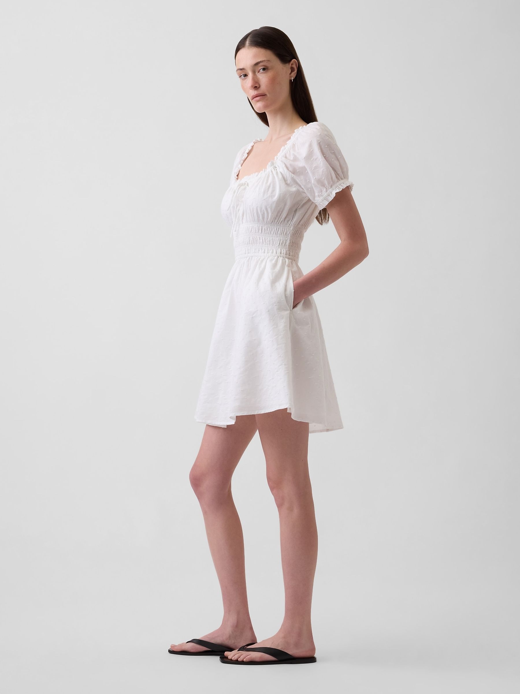 Gap White Smocked-Waist Mini Dress