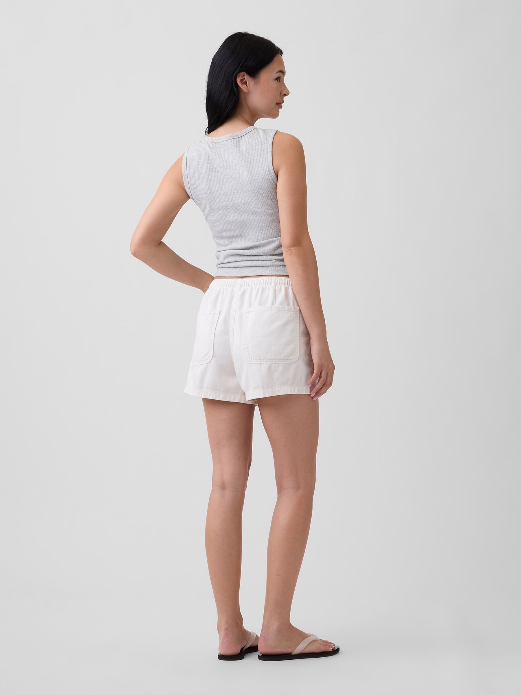 White 3 inch Mid Rise Pull On Denim Shorts - Image 2 of 4