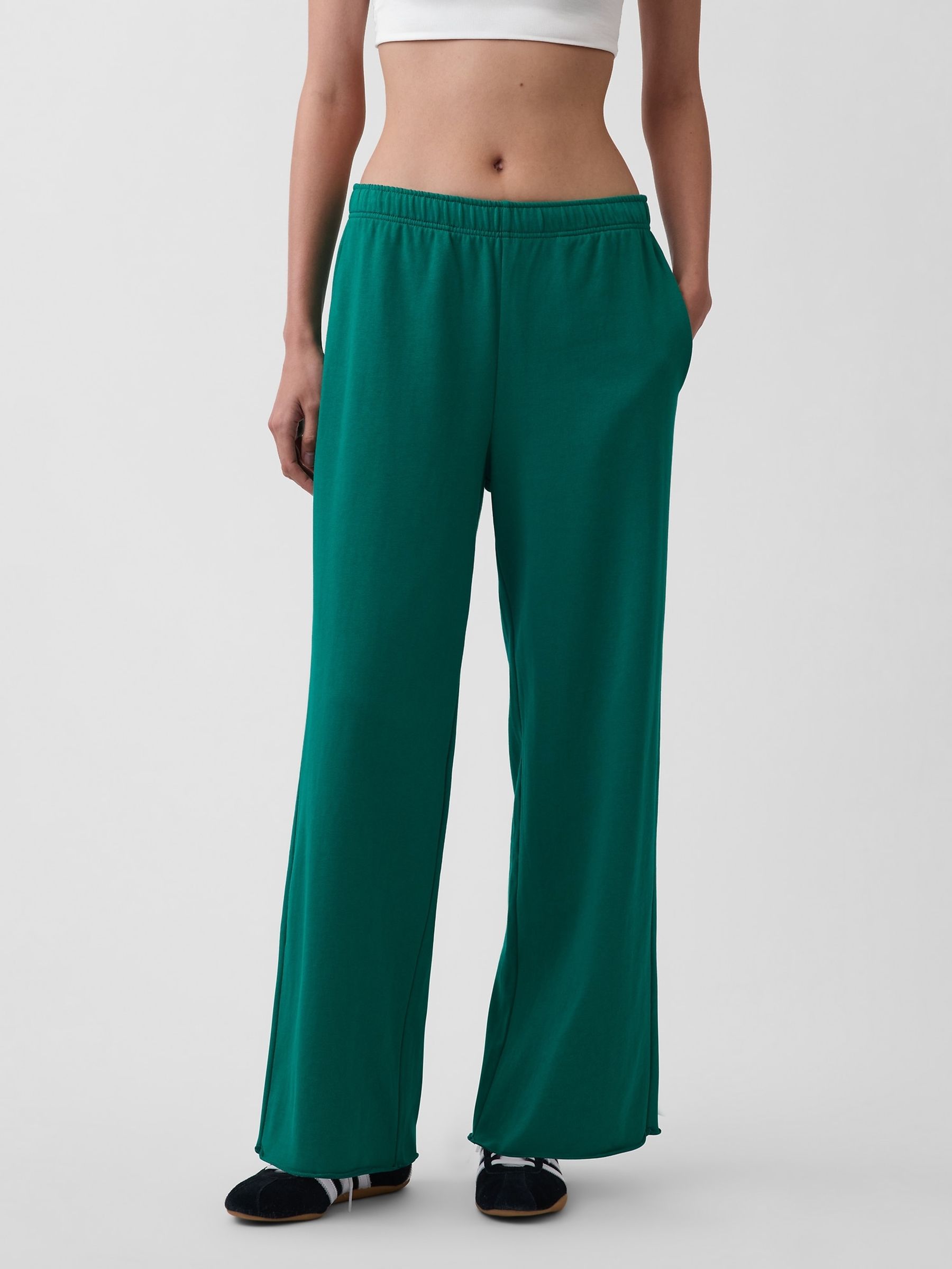 Green VintageSoft Terry Wide-Leg Joggers - Image 1 of 5
