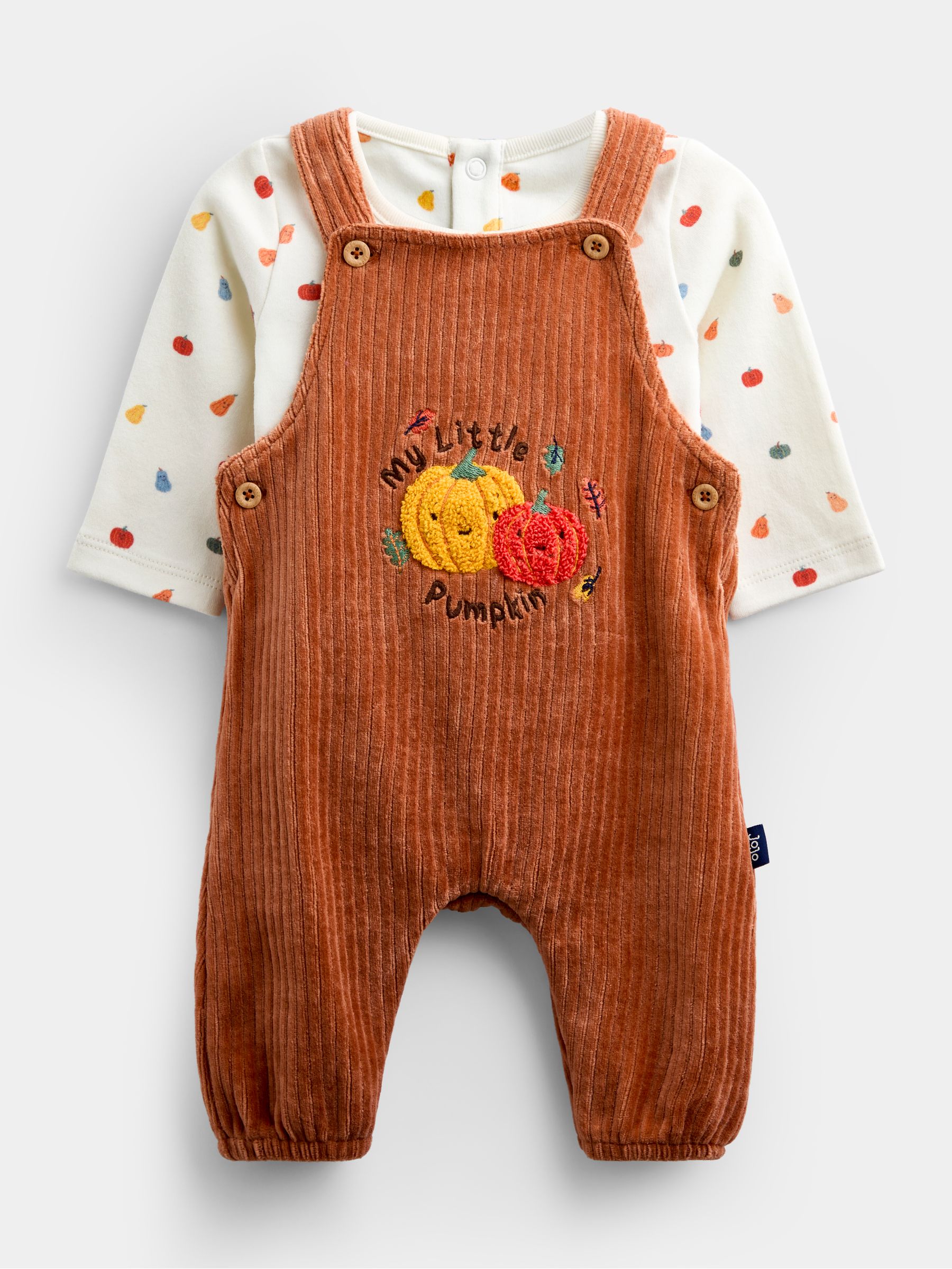 Orange Pumpkin 2-Piece Dungaree & Bodysuit Set - Image 1 of 7