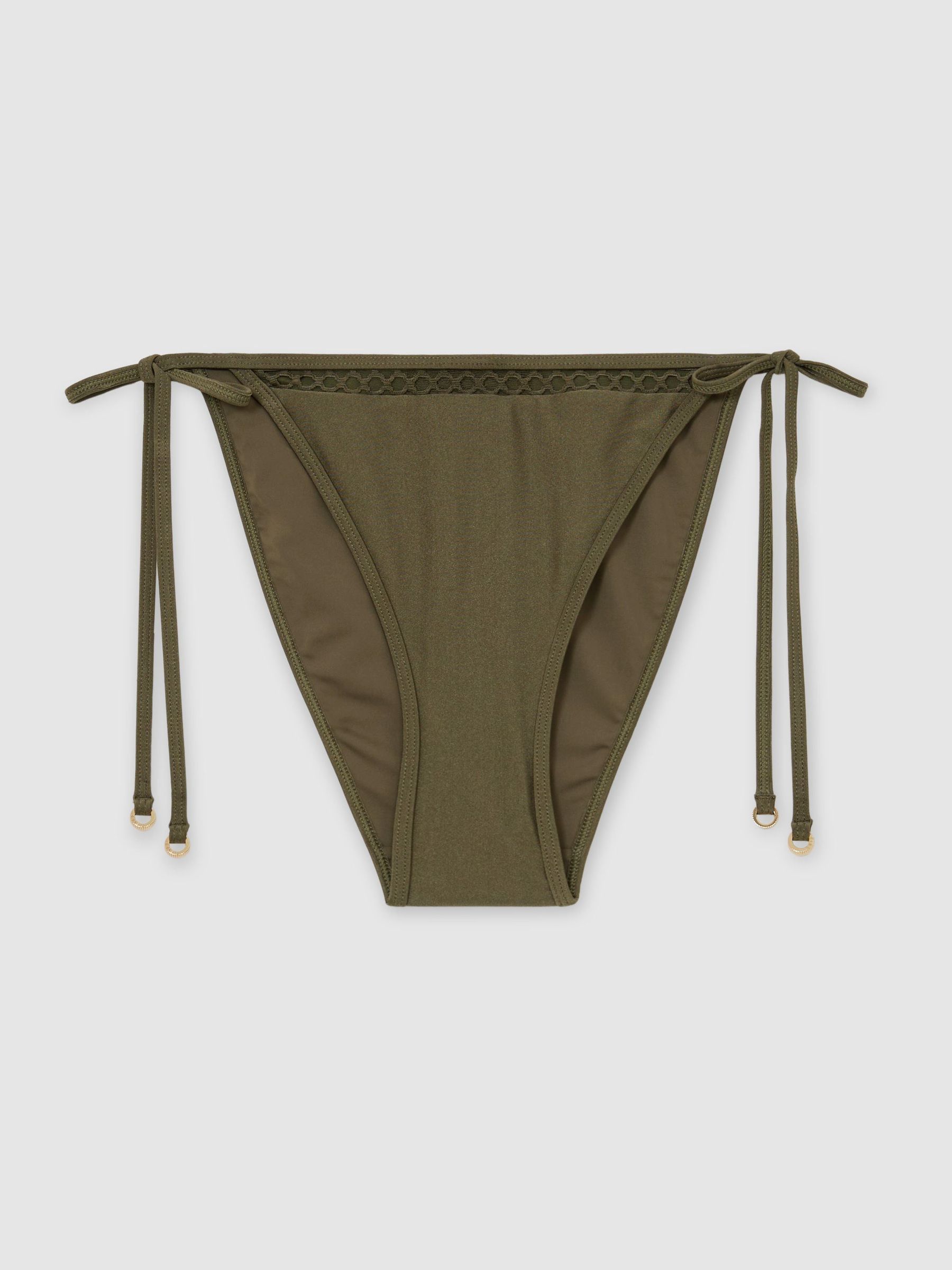 Shimmer Side-Tie Bikini Bottoms in Khaki Green - Image 2 of 7