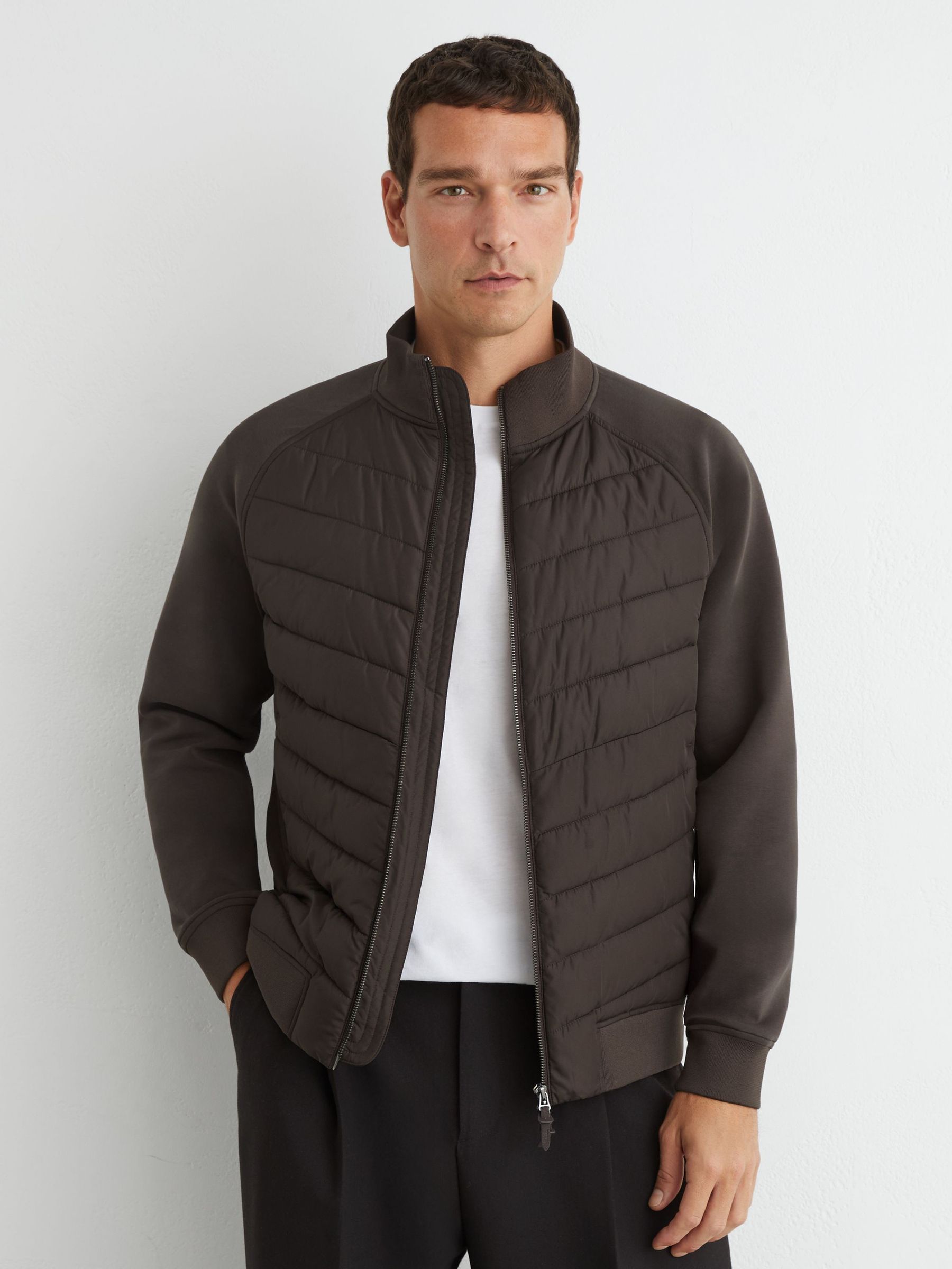 Hybrid Quilted And Interlock Zip Jacket in Brown - Image 1 of 7