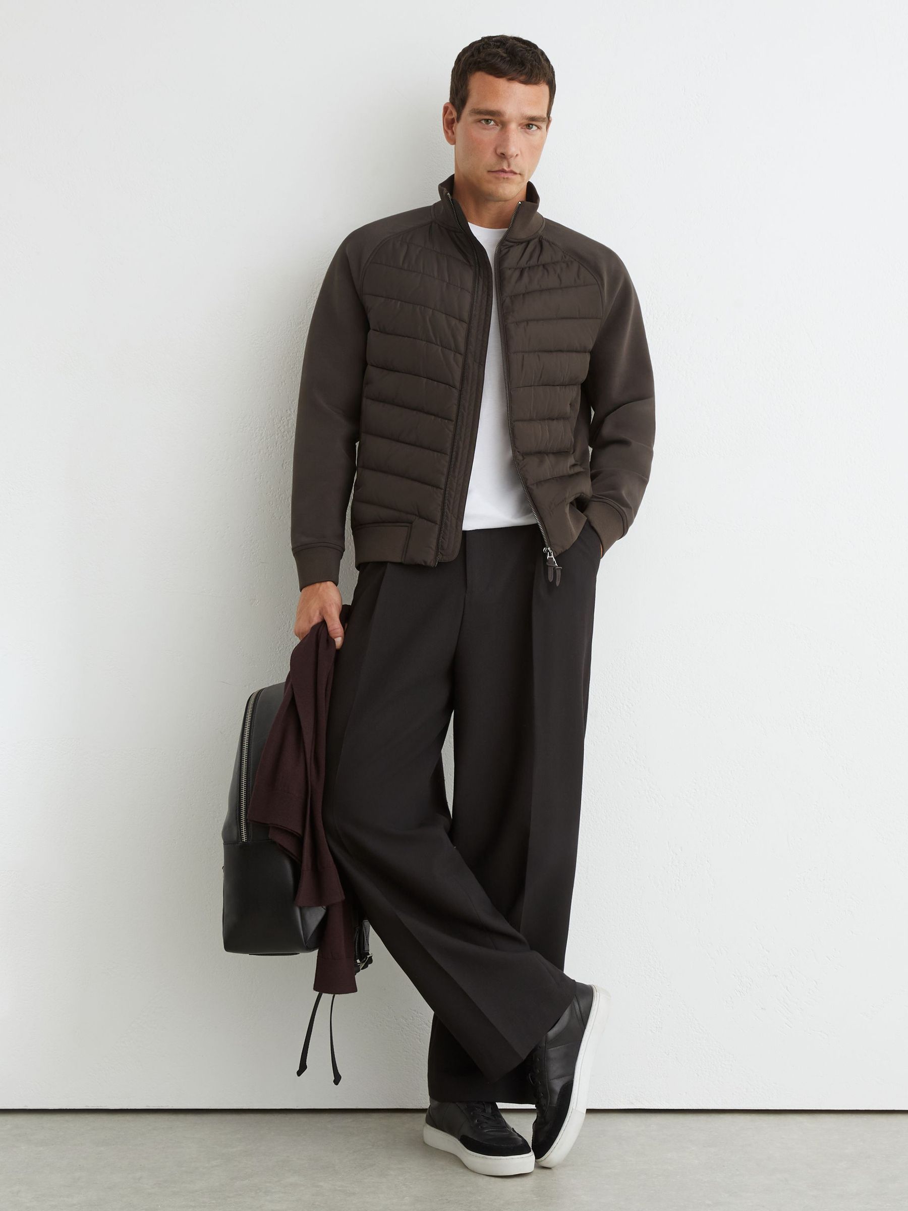 Hybrid Quilted And Interlock Zip Jacket in Brown - Image 3 of 7