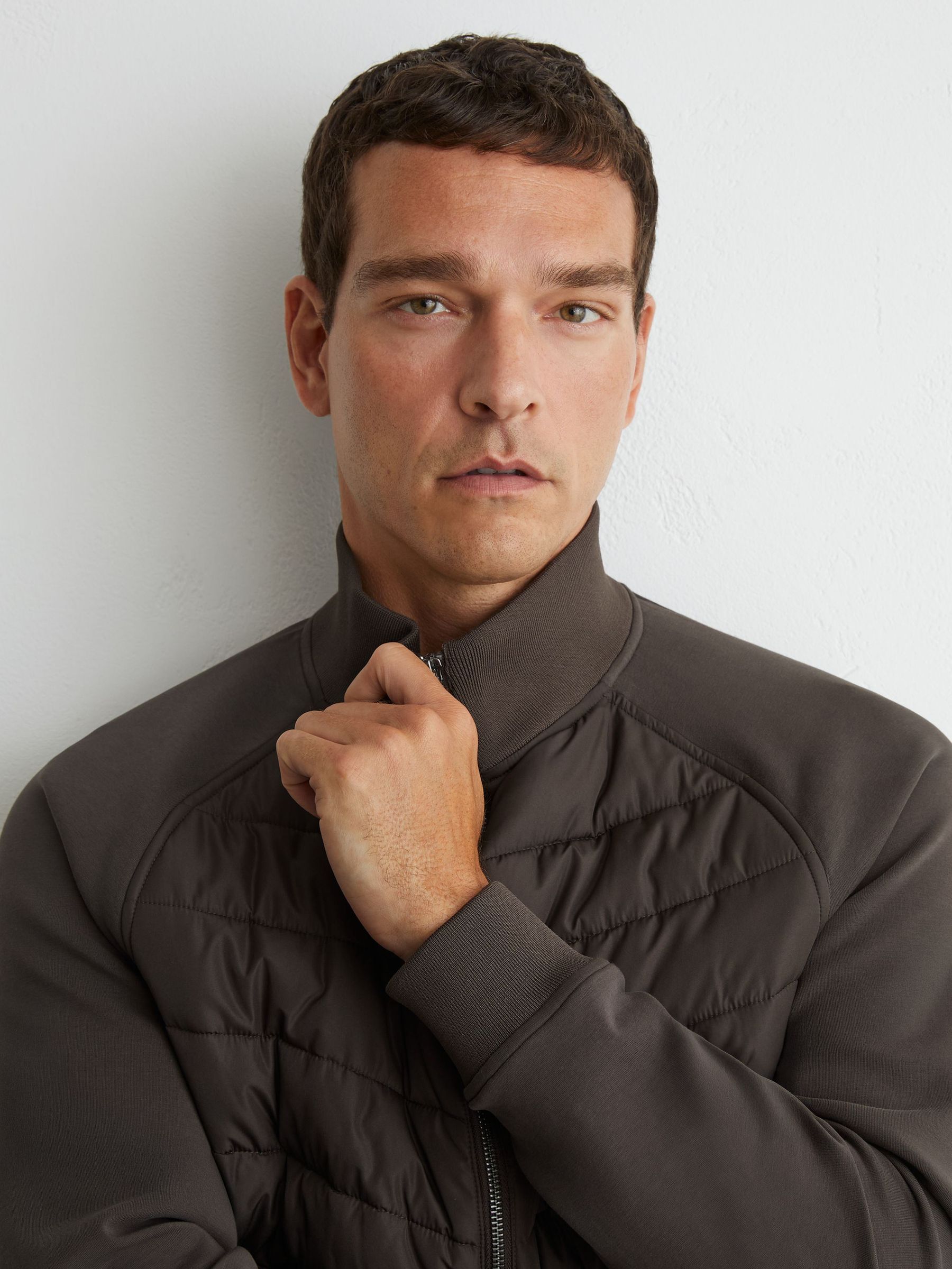 Hybrid Quilted And Interlock Zip Jacket in Brown - Image 4 of 7