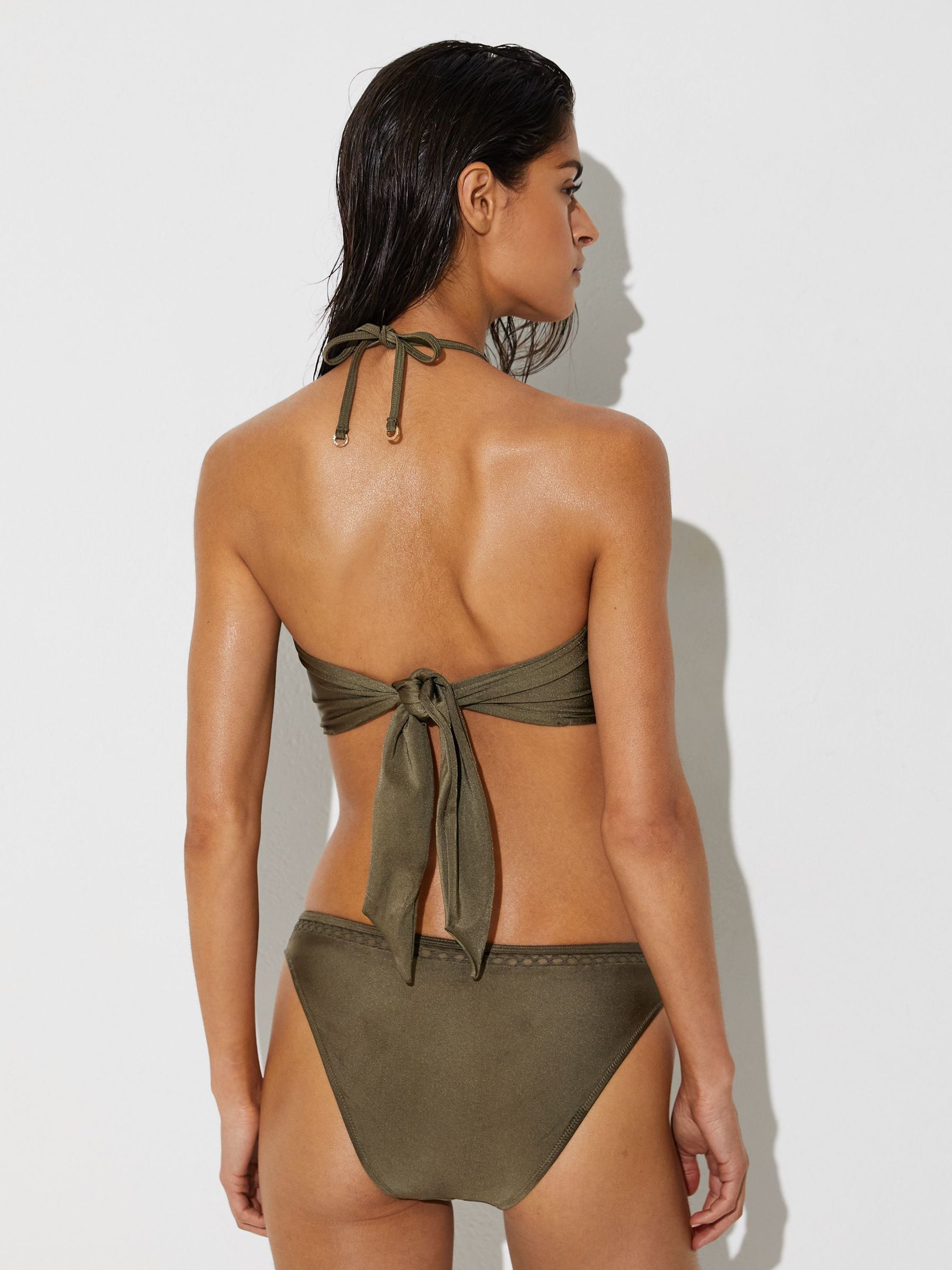 Shimmer Fixed-Side Bikini Bottoms in Khaki Green - Image 6 of 7