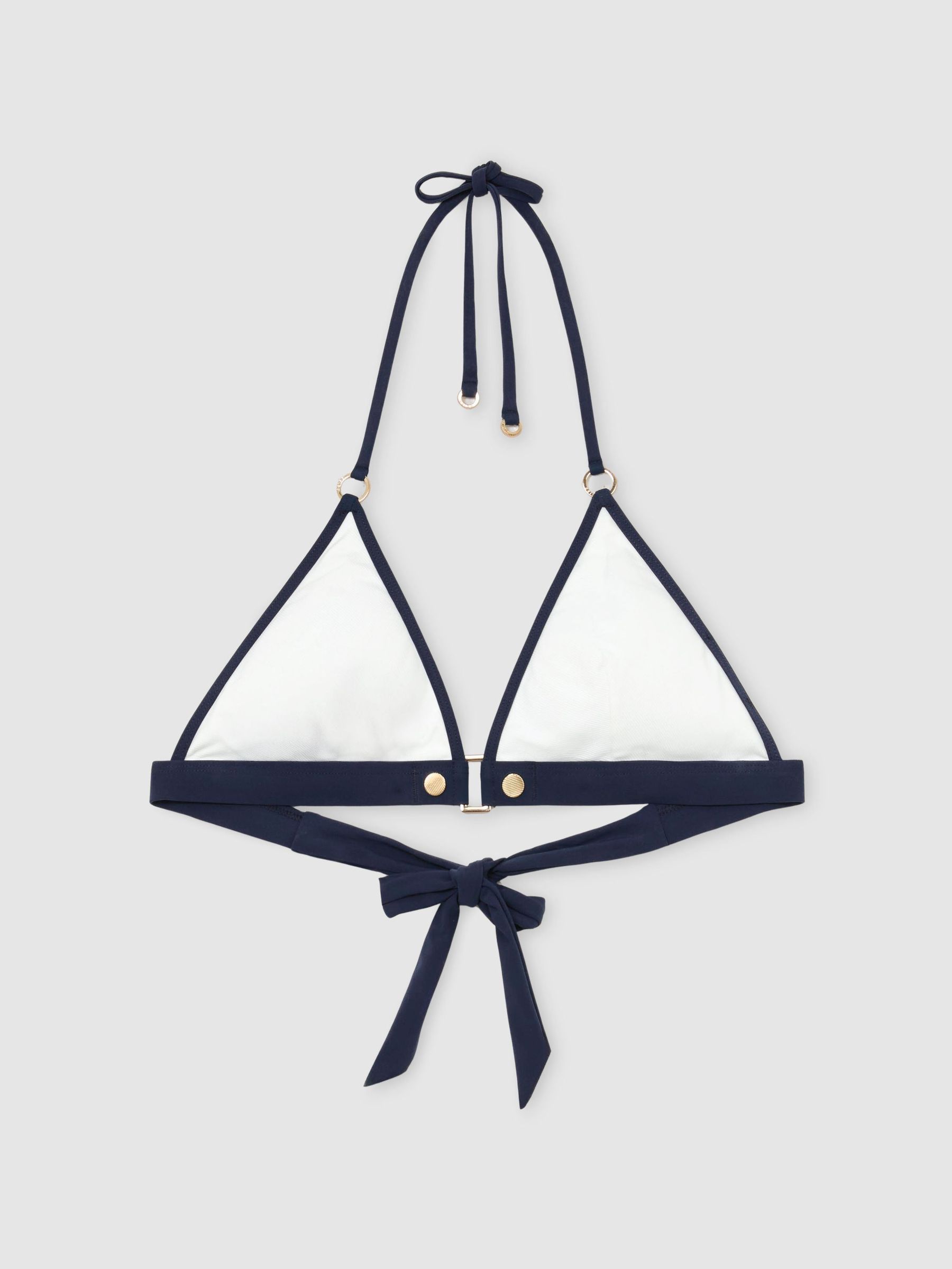 Contrast Halterneck Triangle Bikini Top in Ivory/Navy - Image 2 of 6