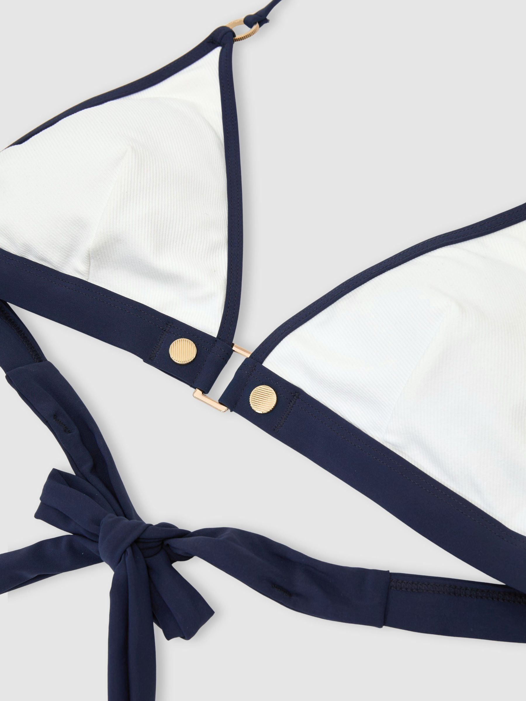 Contrast Halterneck Triangle Bikini Top in Ivory/Navy - Image 6 of 6