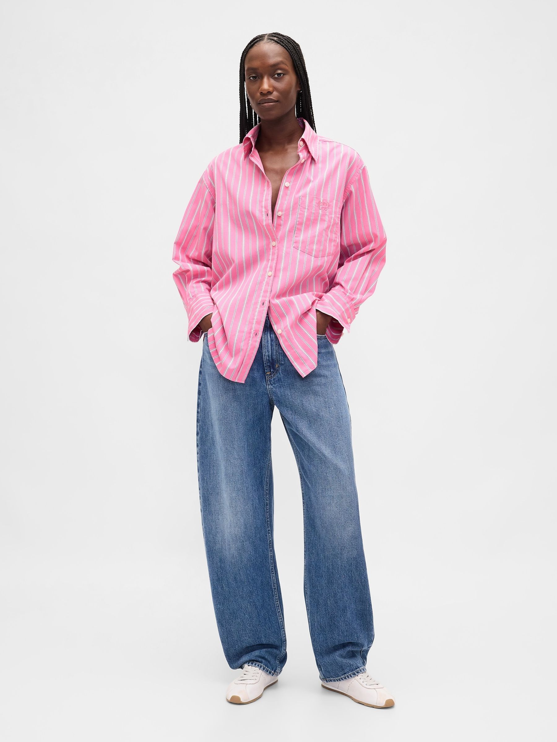 Pink stripe Poplin Oversized Shirt - Image 3 of 4